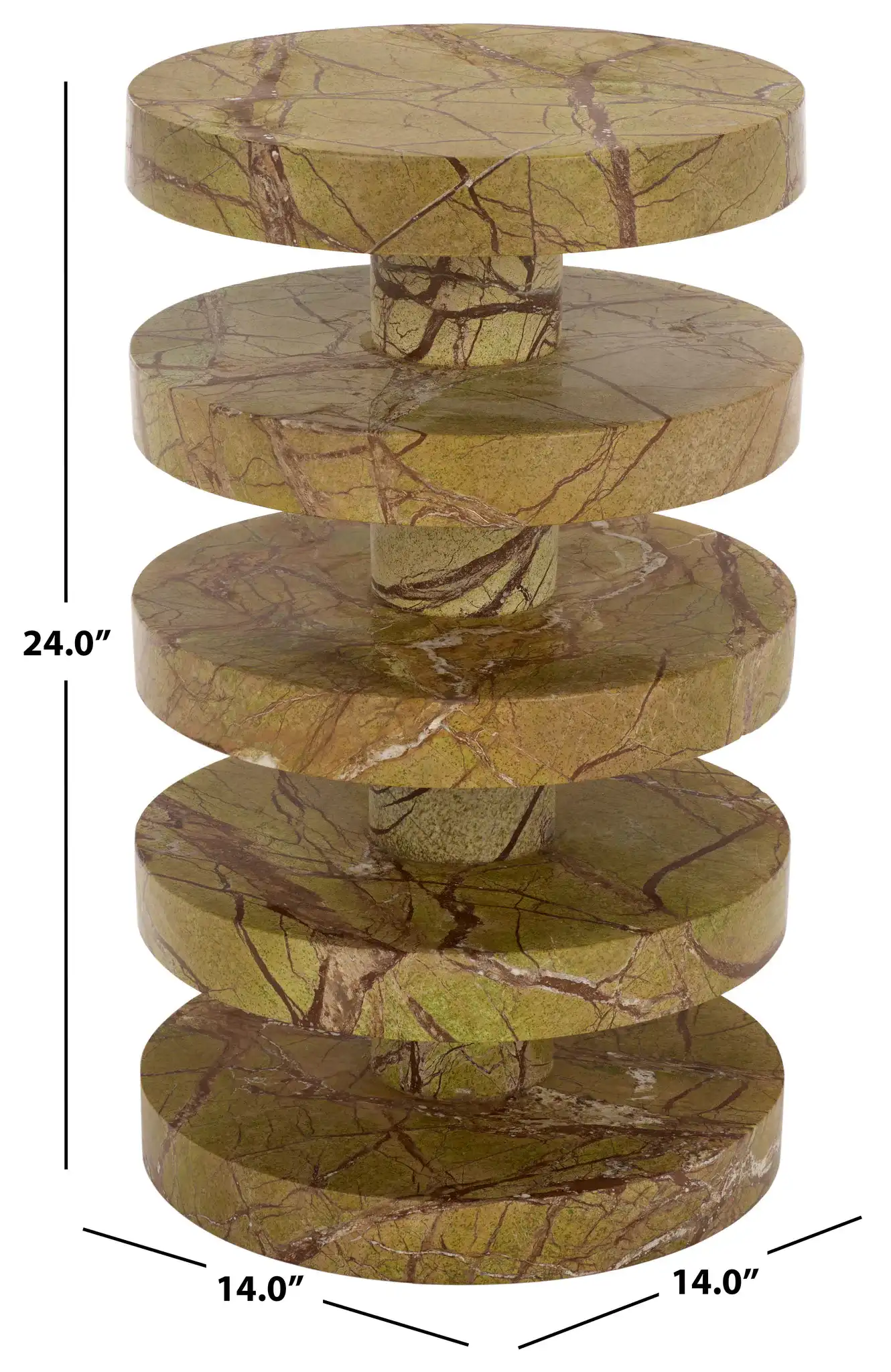 Danny Round Marble Accent Table in Brown / Green, detail view