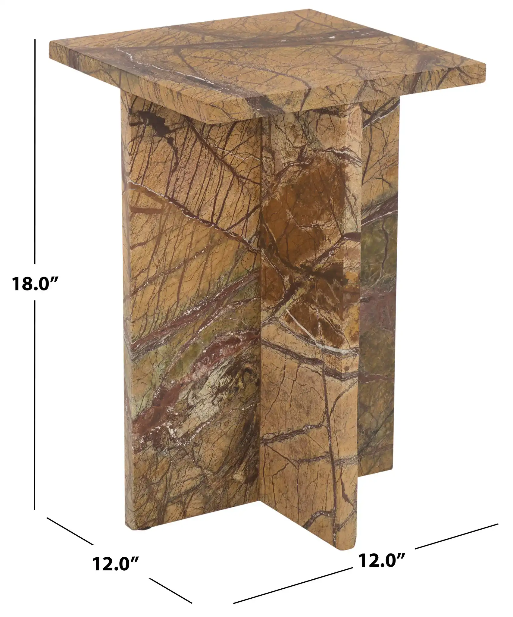 Adriano 12-Inch Marble Accent Table in Brown / Beige, detail view