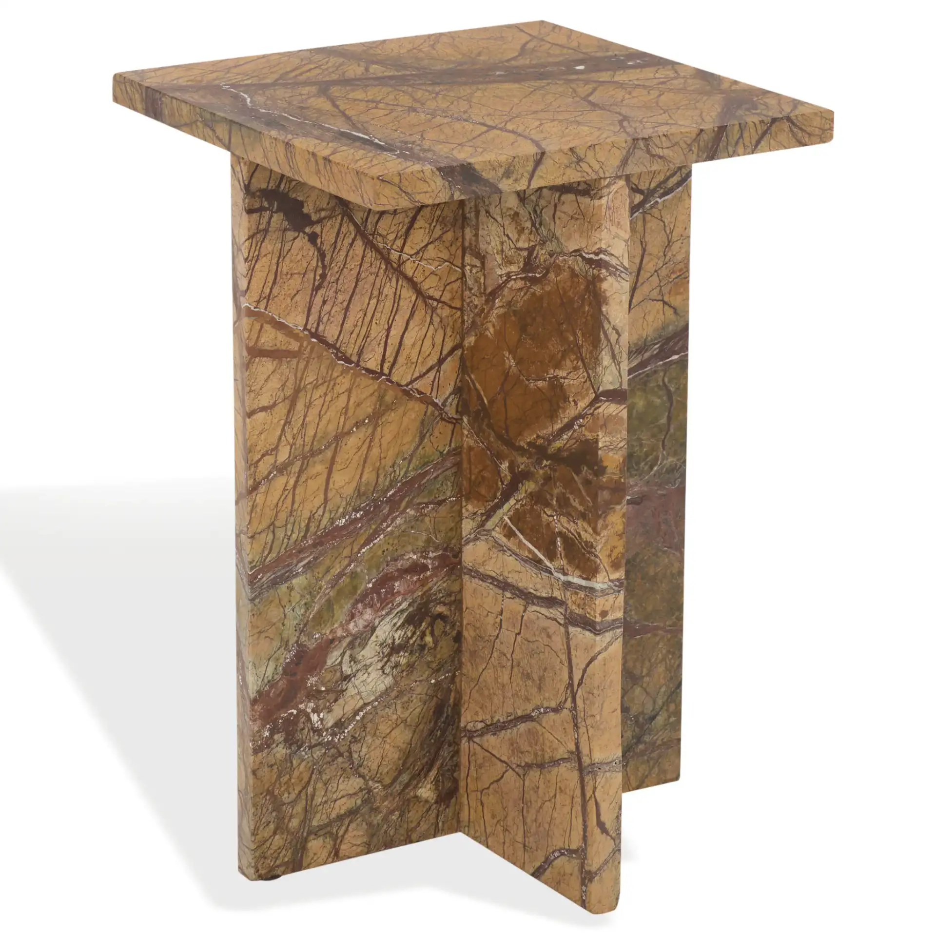 Adriano 12-Inch Marble Accent Table in Brown / Beige, detail view