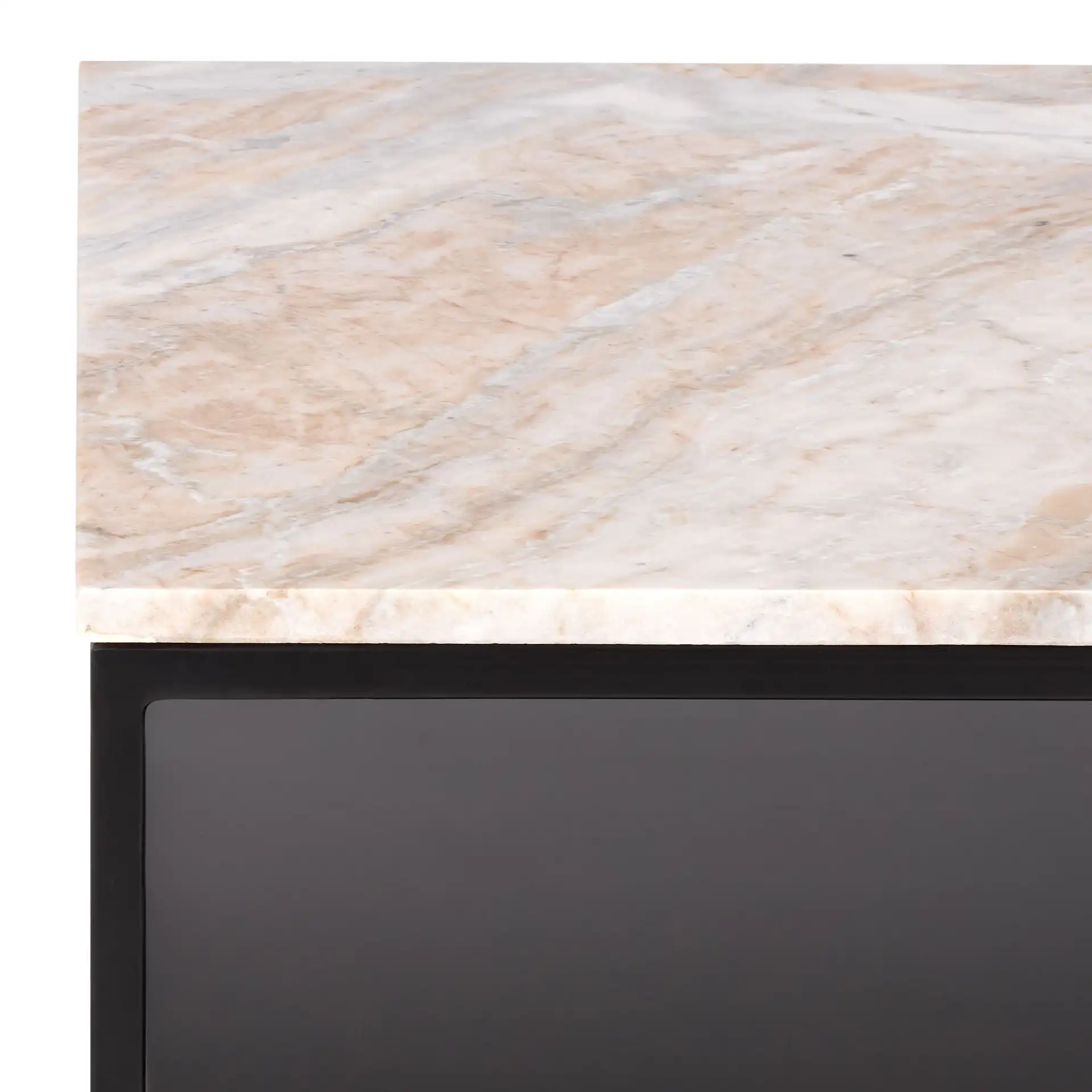 Macklyn Marble Top Coffee Table in Light Brown / Black in a styled room
