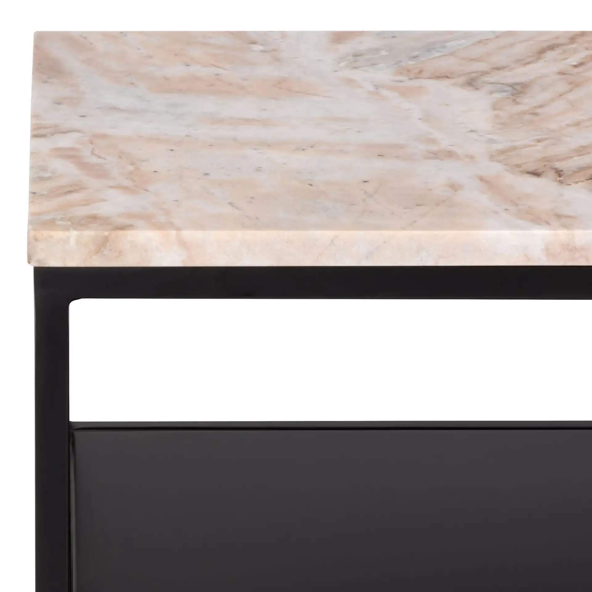 Macklyn Marble Console Table in Light Brown / Black in a styled room