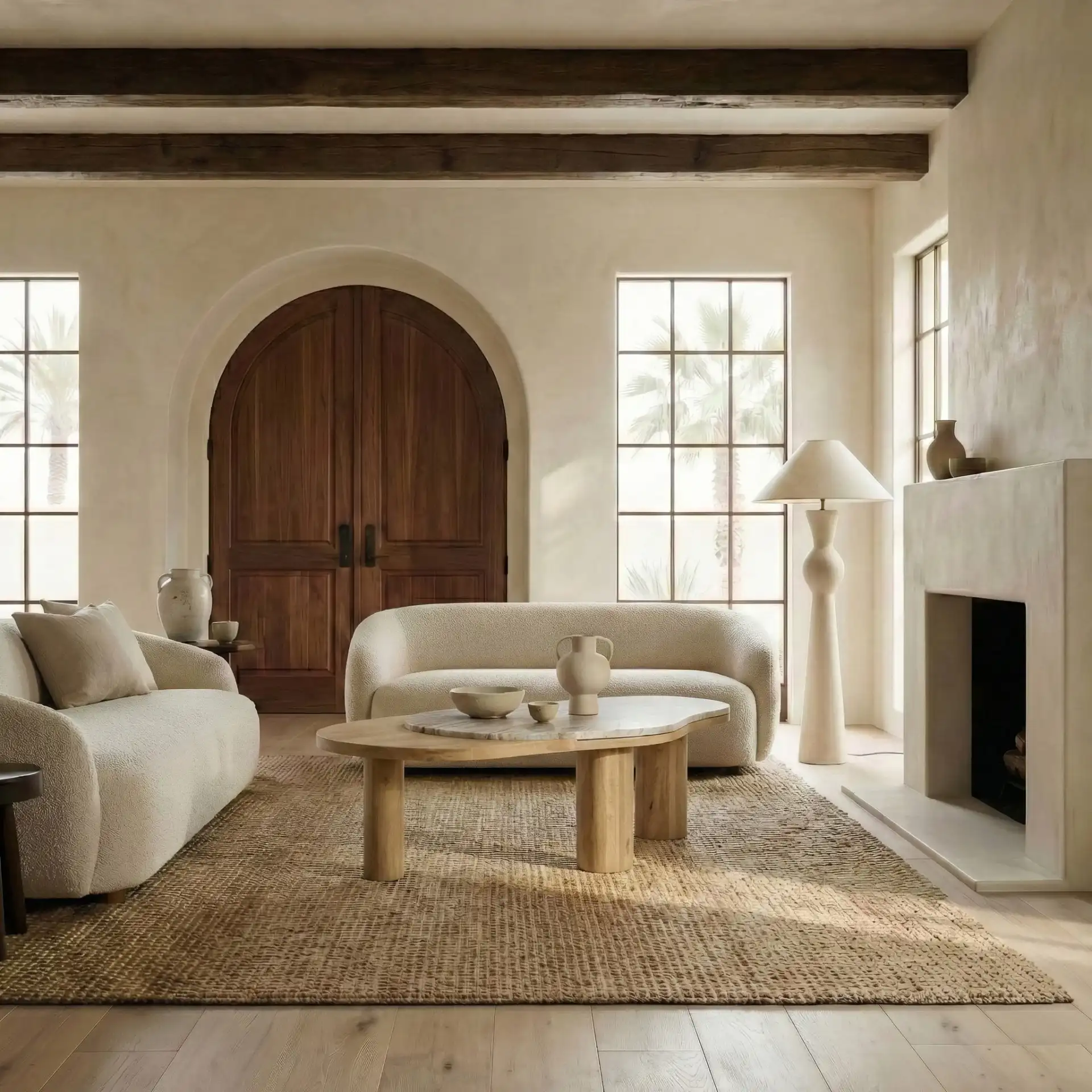 Feliciabeth Marble Coffee Table in Natural / Light Brown in a styled room