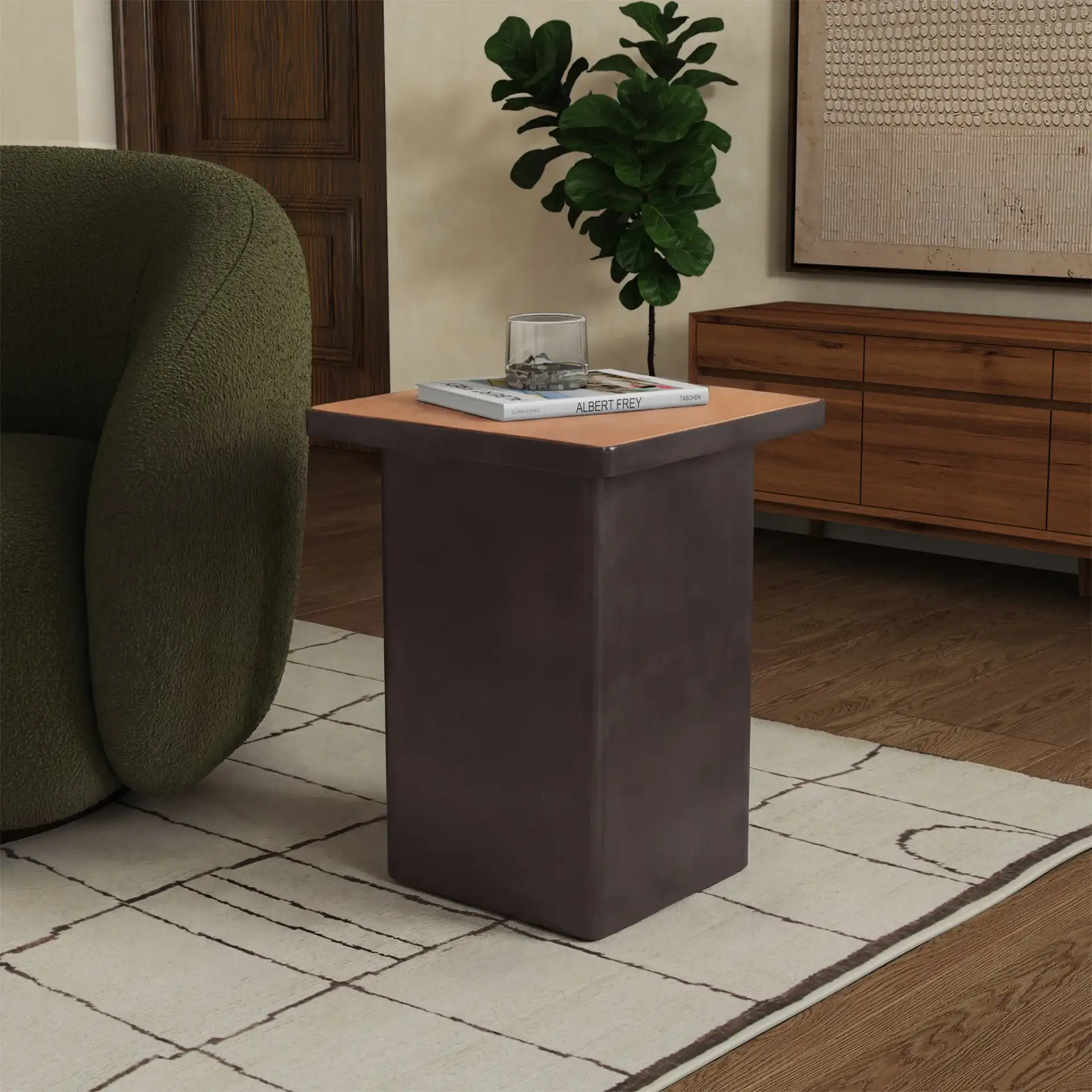 Bellatressa Marble Accent Table in Black / Red in a styled room