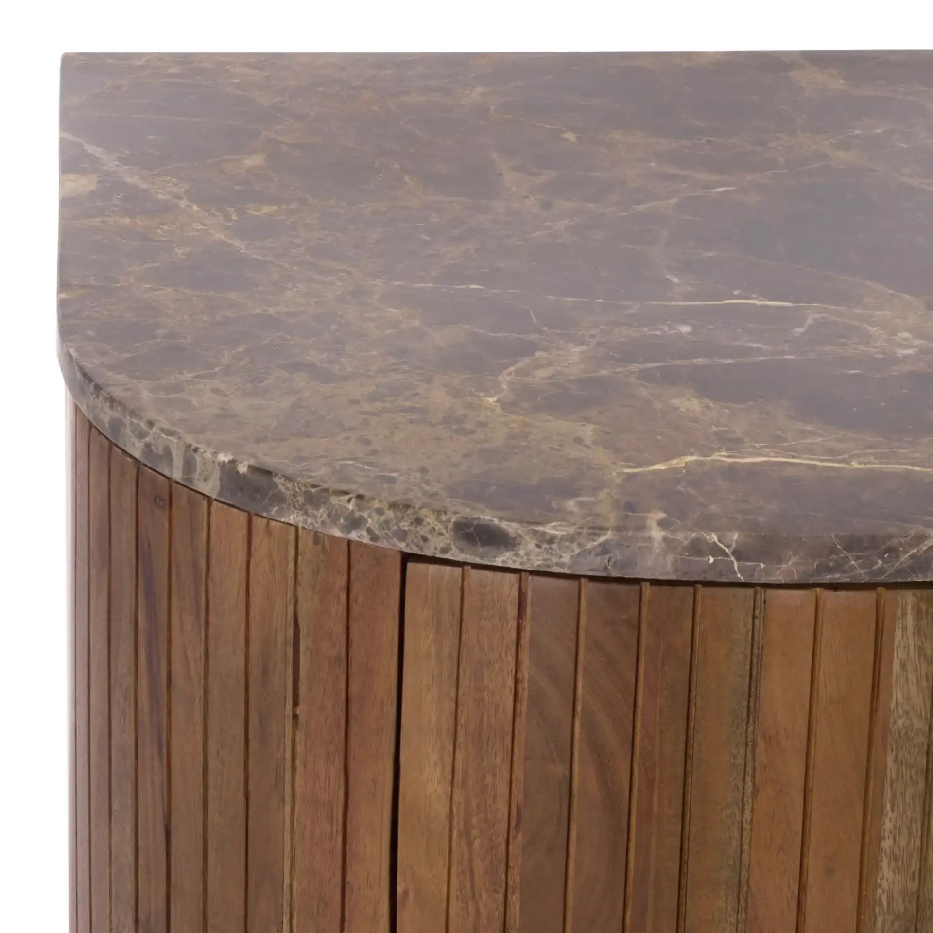 Jamilah Marble Top Chest in Brown in a styled room