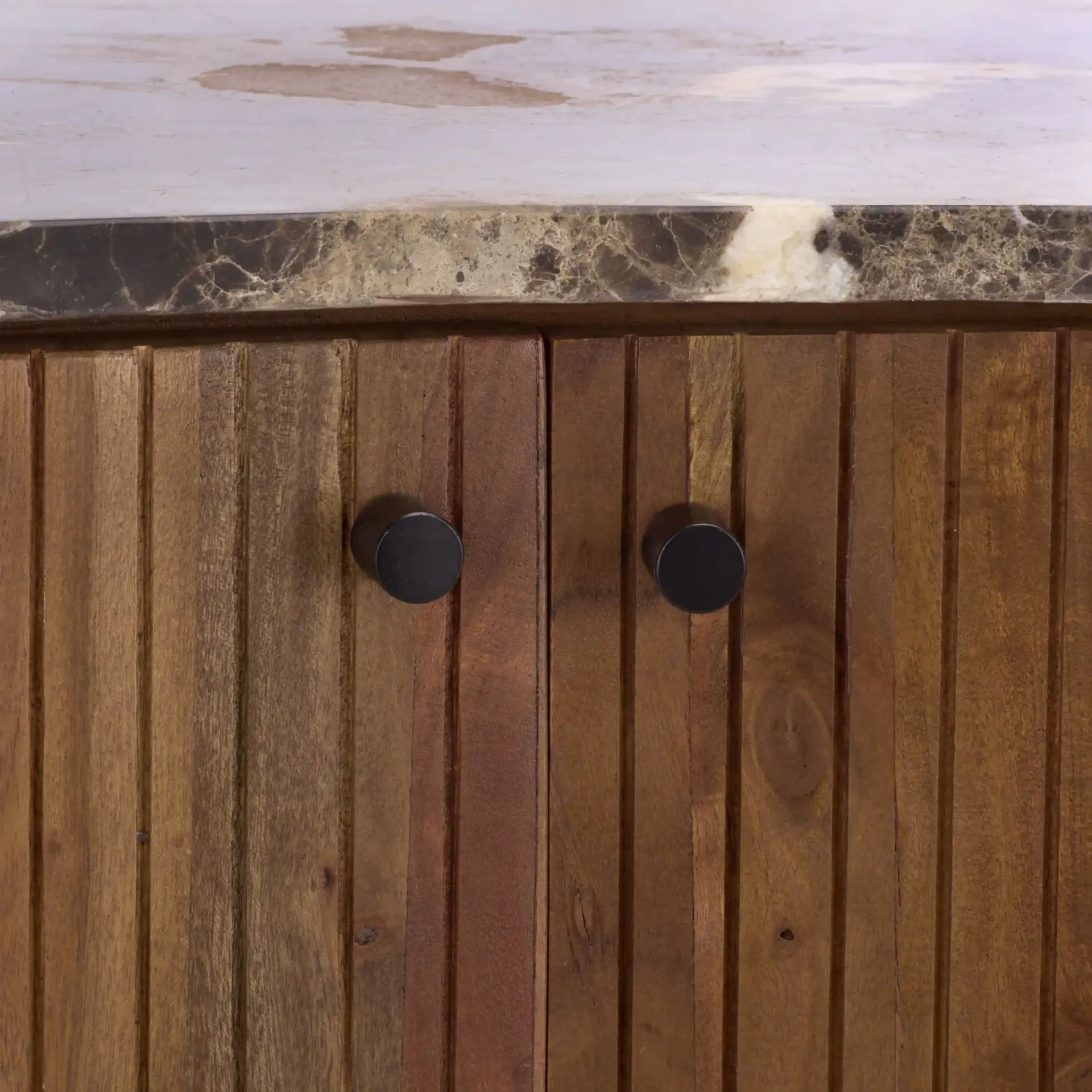 Jamilah Marble Top Chest in Brown in a styled room