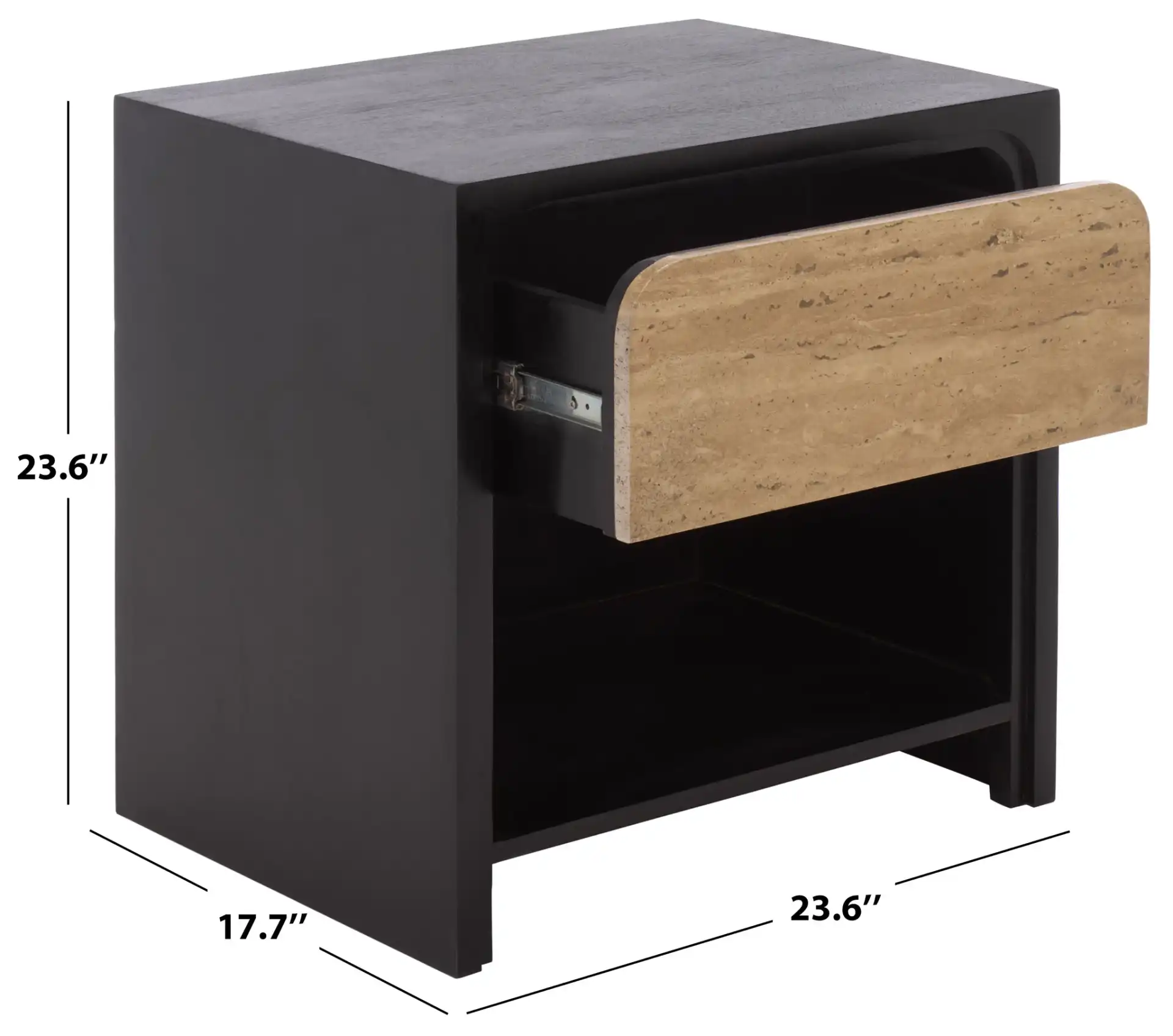 Halcyon Travertine Nightstand in Travertine / Black, detail view