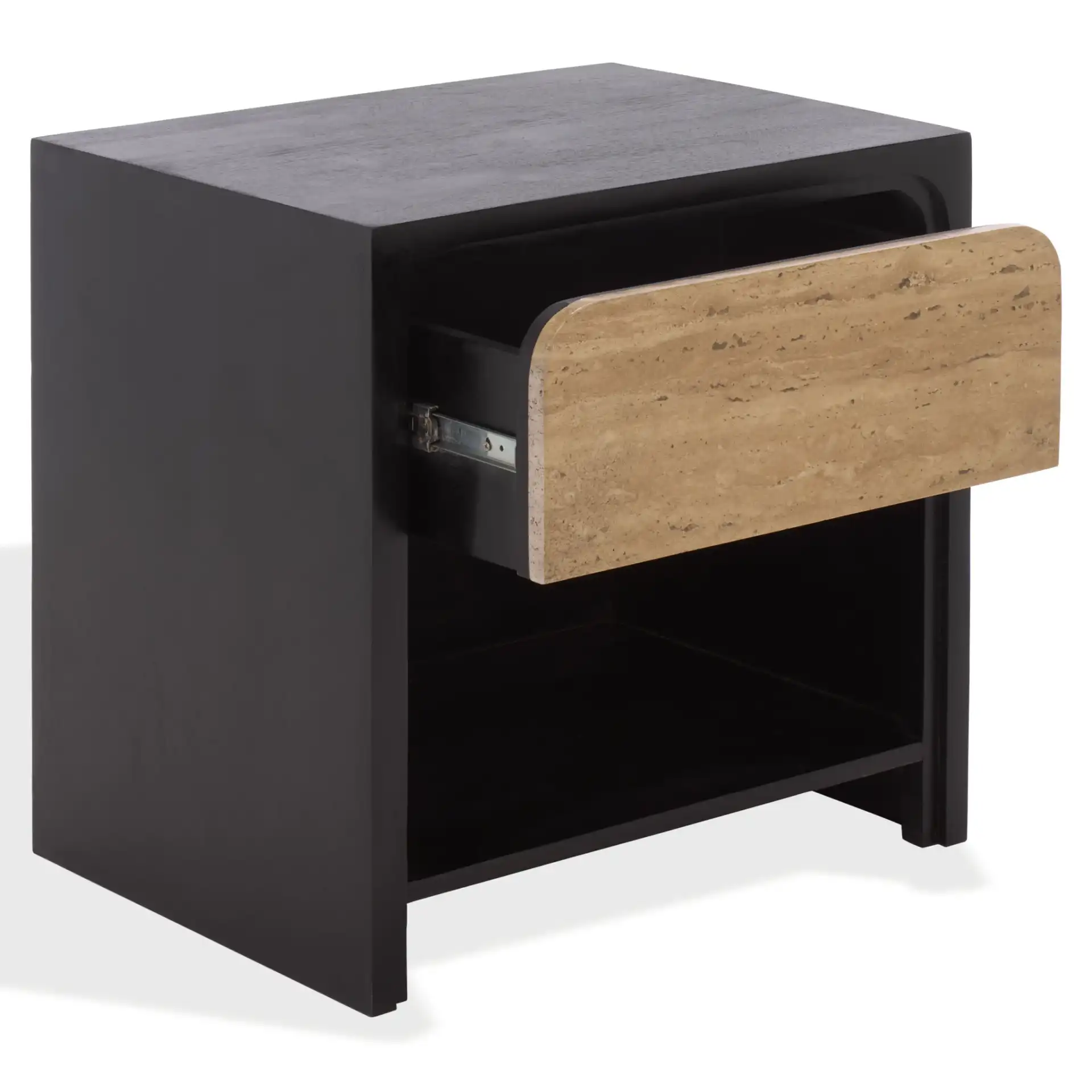 Halcyon Travertine Nightstand in Travertine / Black, detail view