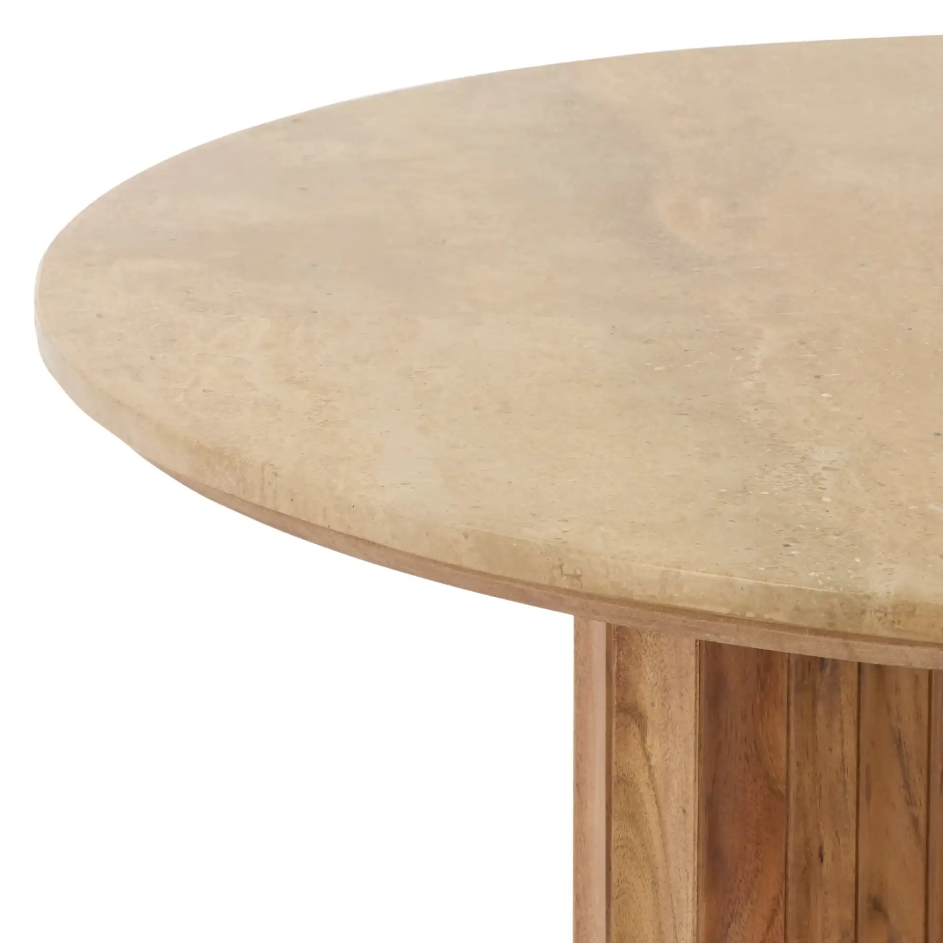 Irine Travertine Dining Table in Travertine / Brown in a styled room