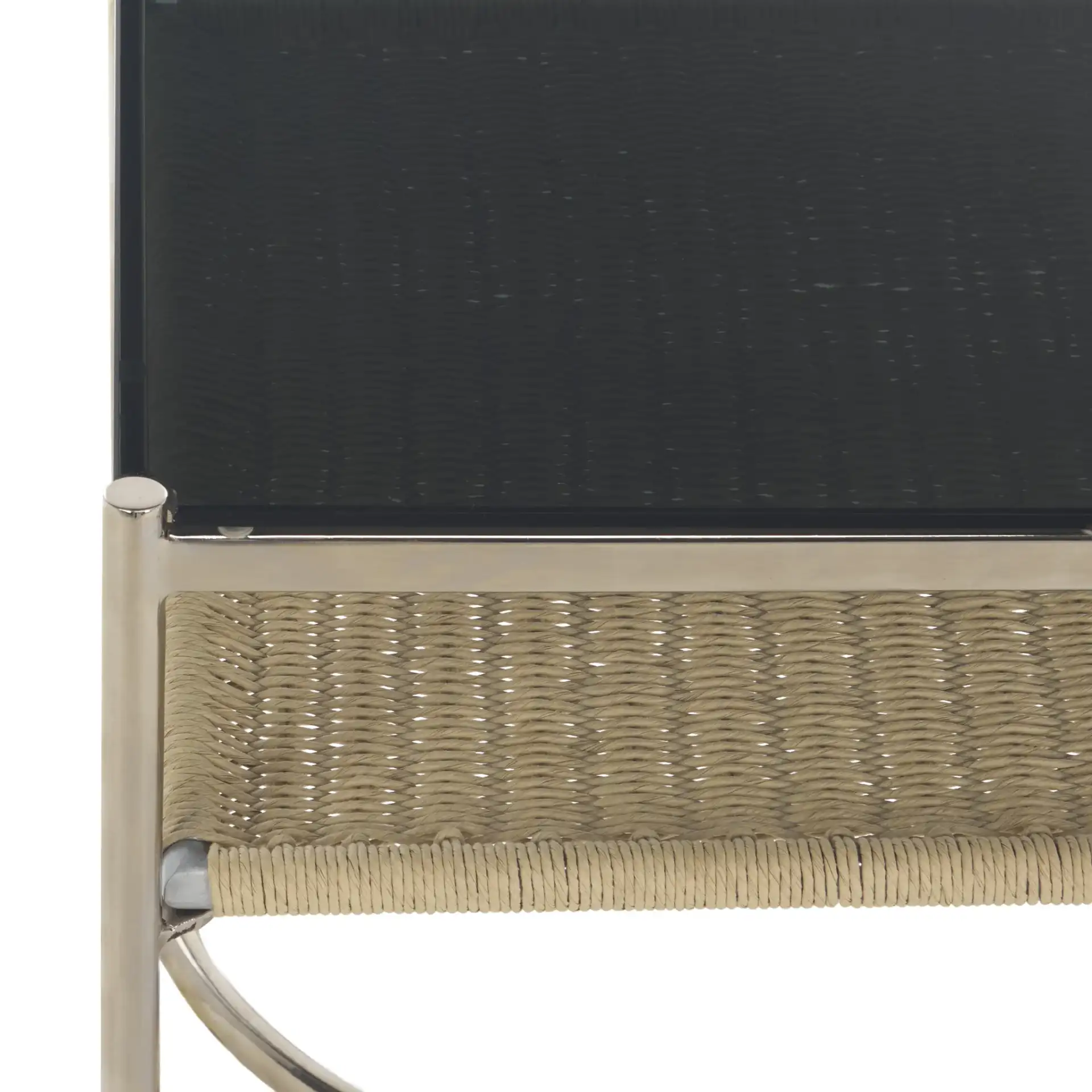 Jackiette Black Glass Accent Table in Silver / Black in a styled room