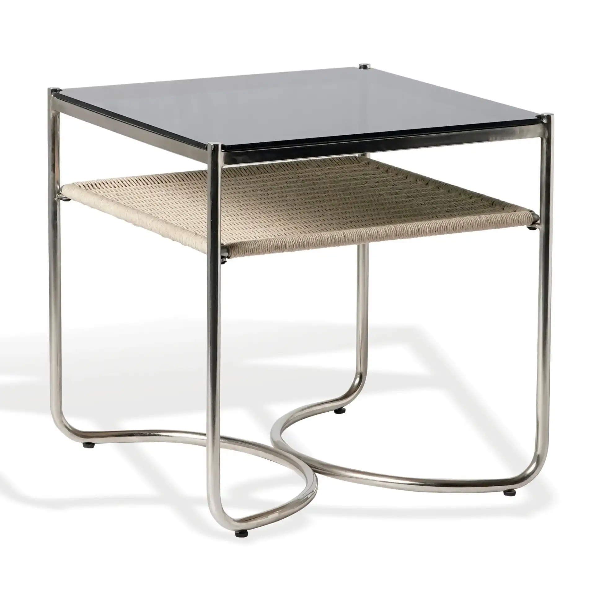 Jackiette Black Glass Accent Table in Silver / Black, detail view