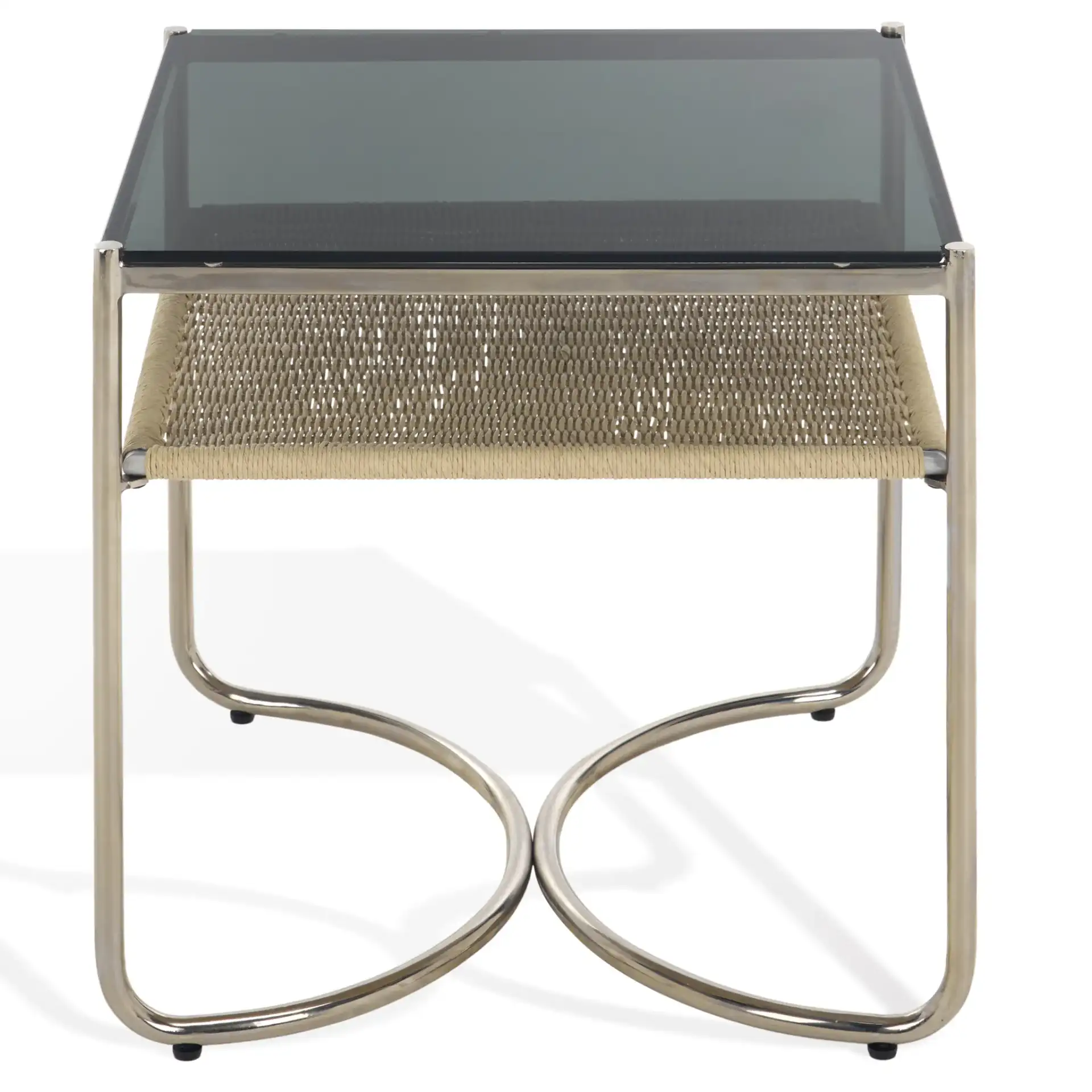 Jackiette Black Glass Accent Table in Silver / Black, detail view