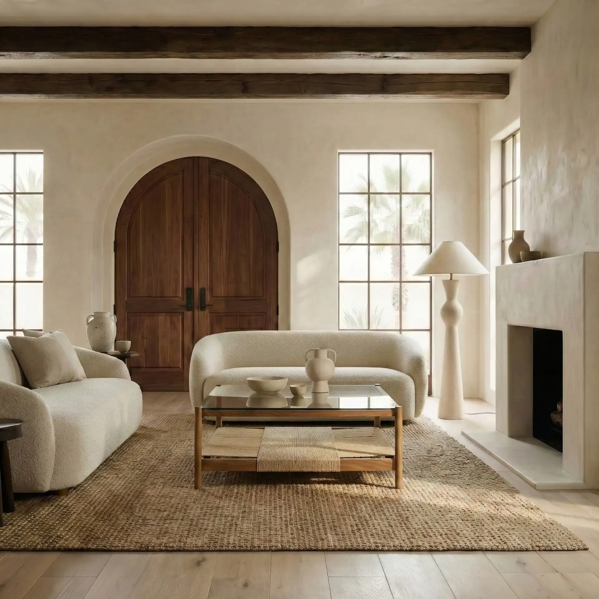 Gerard Wood And Glass Coffee Table in Natural / Clear in a styled room