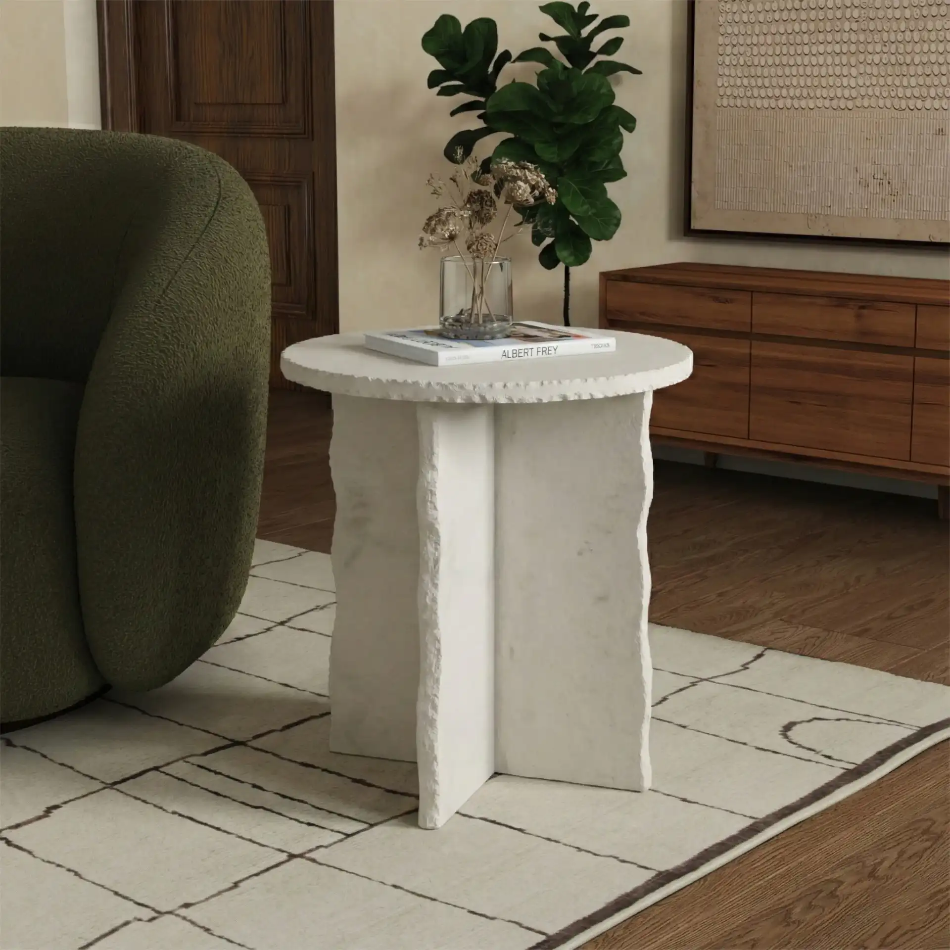 Raybrook Stone Accent Table in Off-White in a styled room