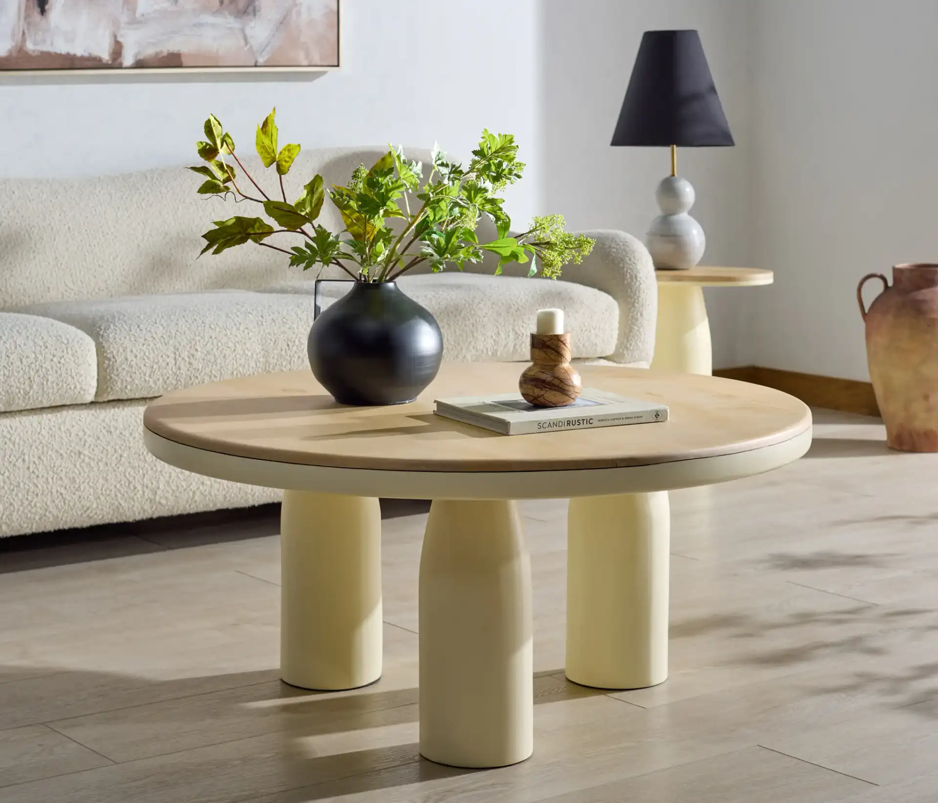 Veronica Lacquer Coffee Table in Natural / White in a styled room