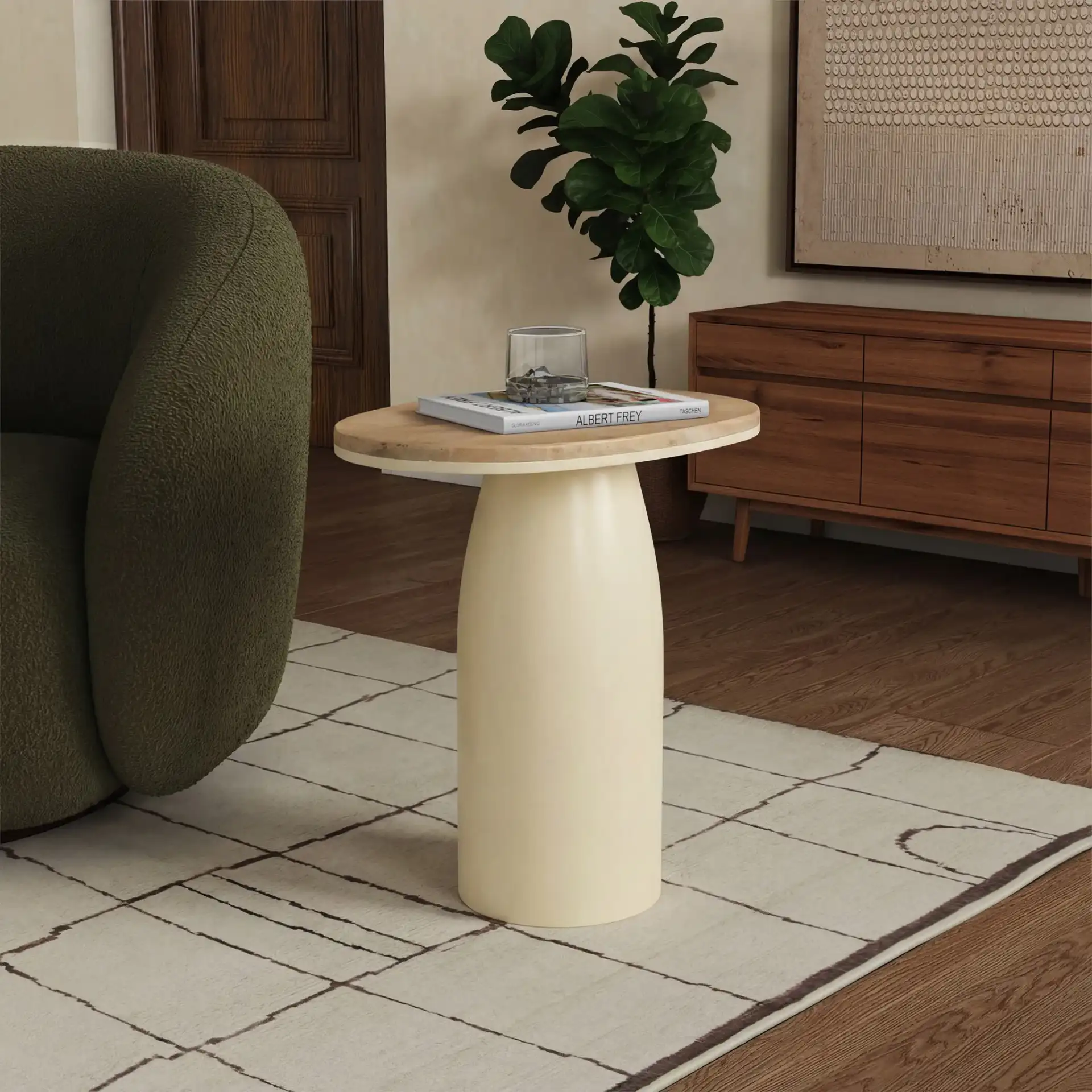 Veronica Lacquer Accent Table in Natural / White in a styled room