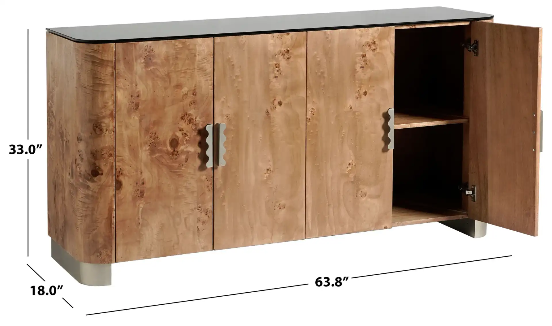 Celestanno Burl Sideboard in Burl / Silver, detail view