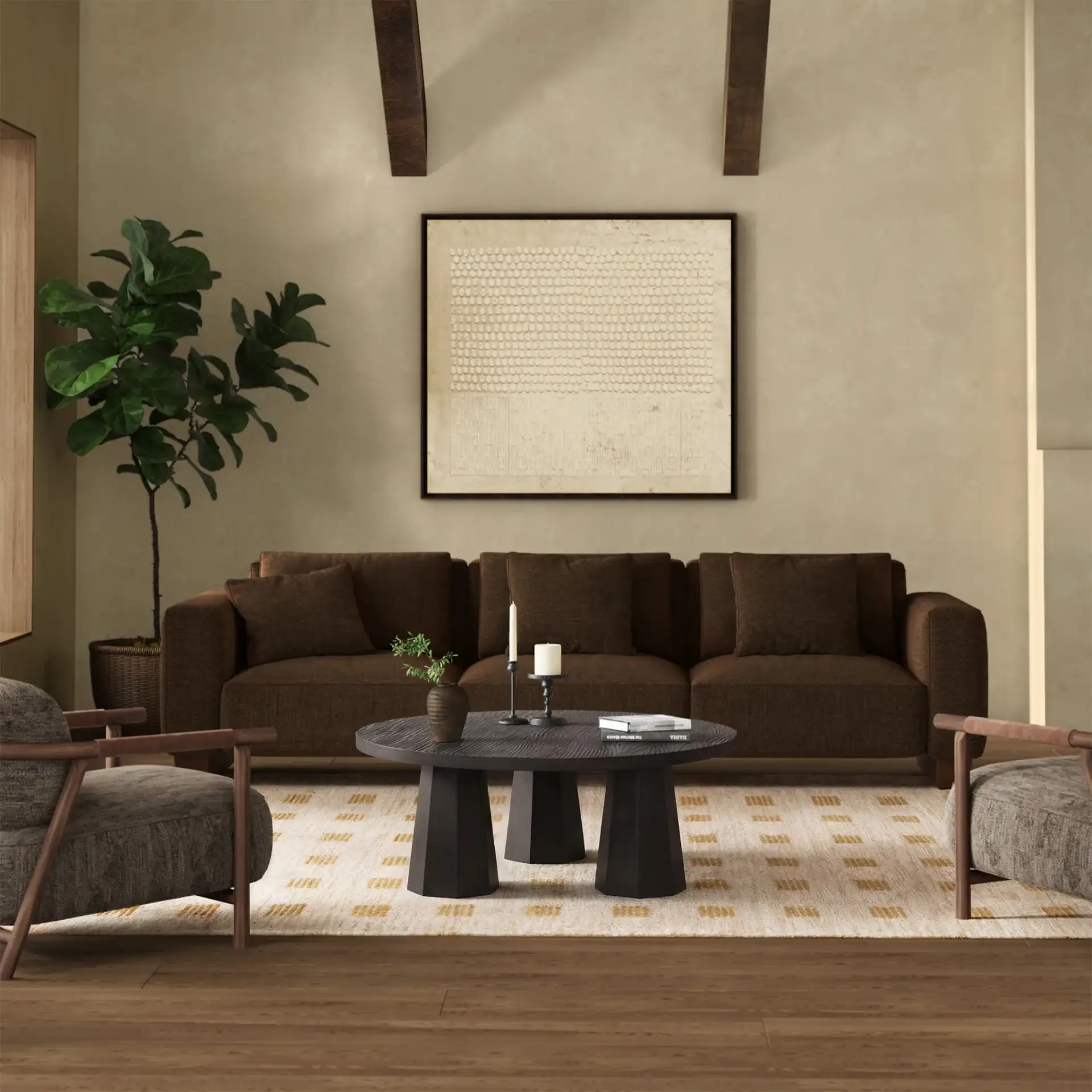 Petraclara Wood Coffee Table in Black in a styled room