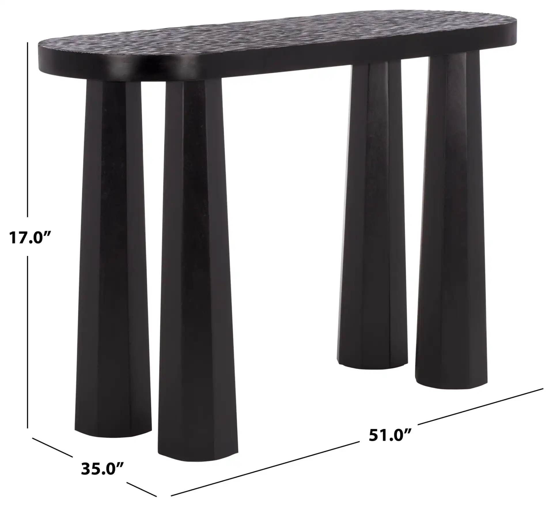 Petraclara Wood Console Table in Black, detail view