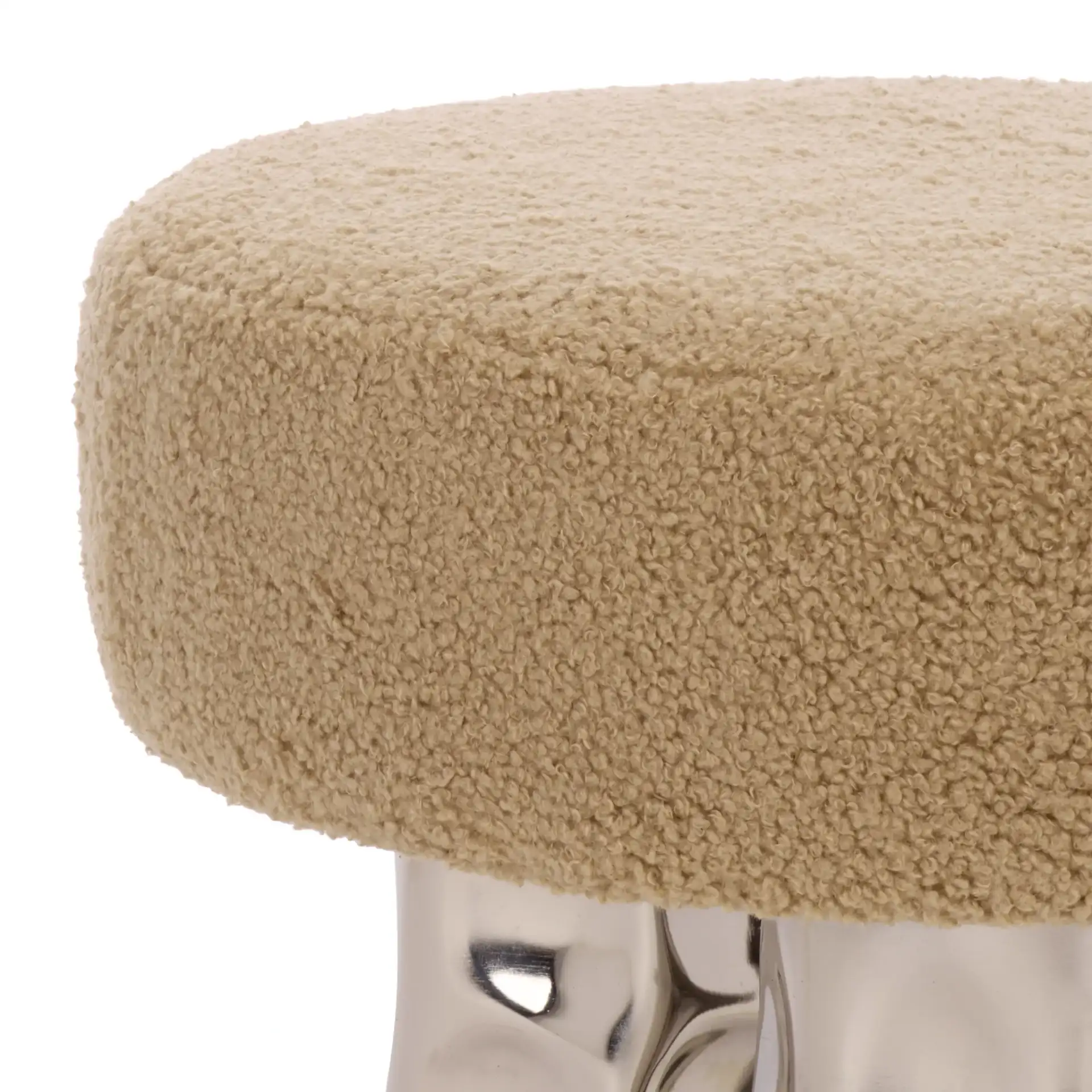 Aubrie Teddy Fabric Ottoman in Beige / Silver in a styled room