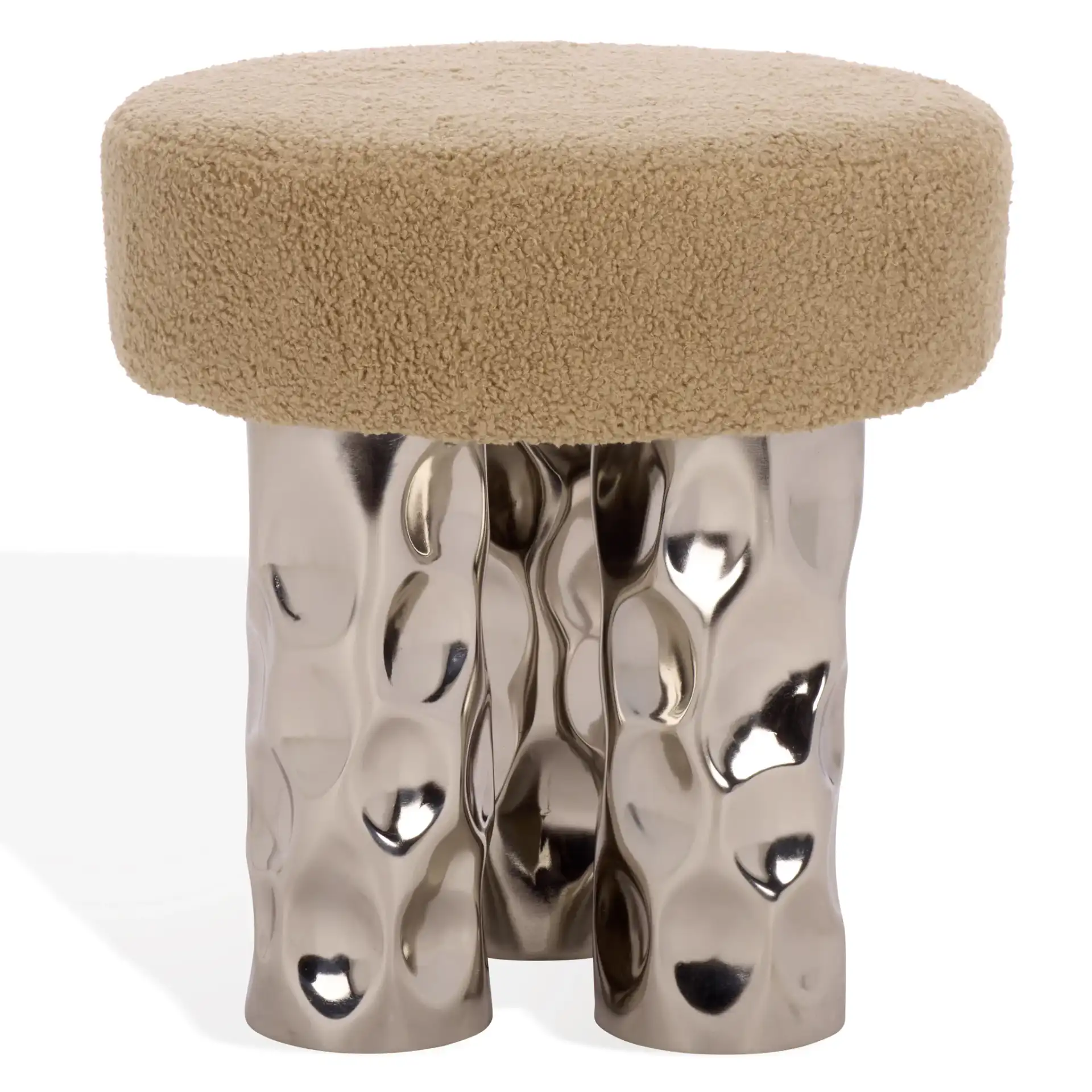 Aubrie Teddy Fabric Ottoman in Beige / Silver, detail view