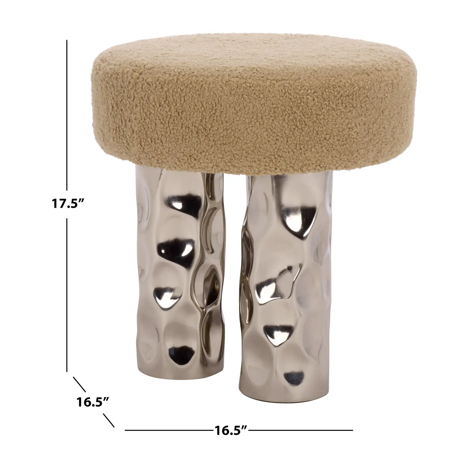 Aubrie Teddy Fabric Ottoman in Beige / Silver, detail view