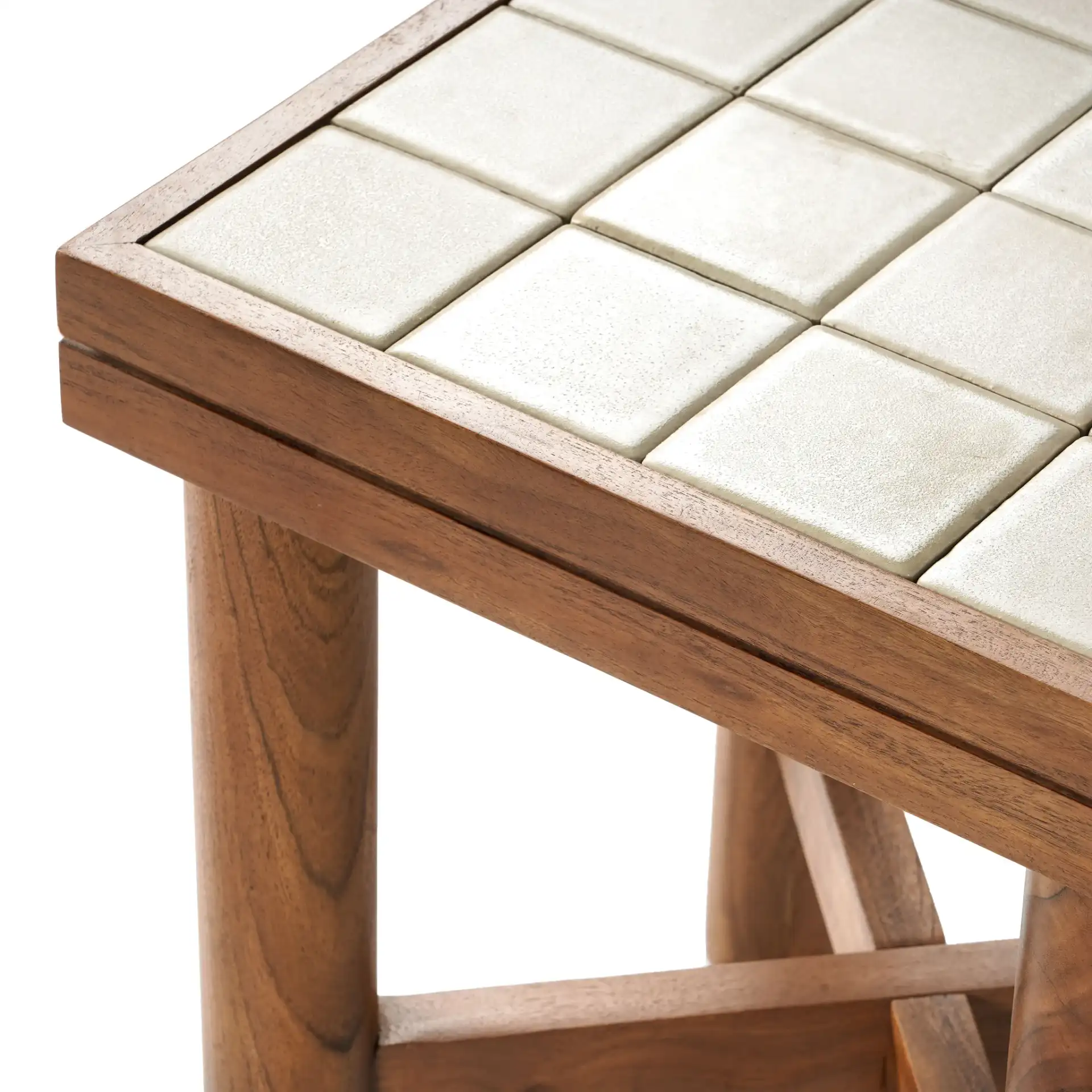 Kaylina Tile Top Accent Table in Off-White / Walnut in a styled room