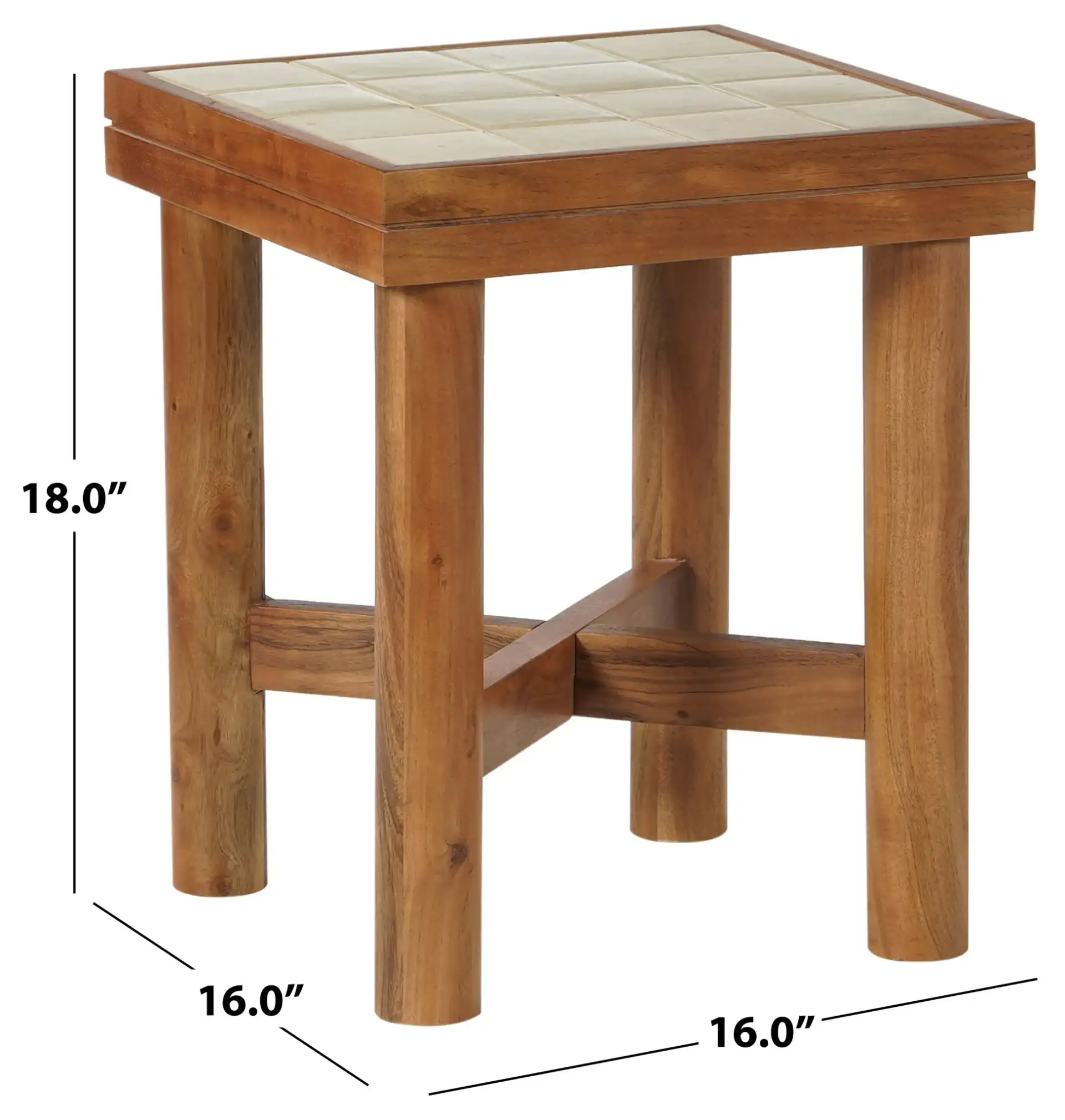 Kaylina Tile Top Accent Table in Off-White / Walnut, detail view