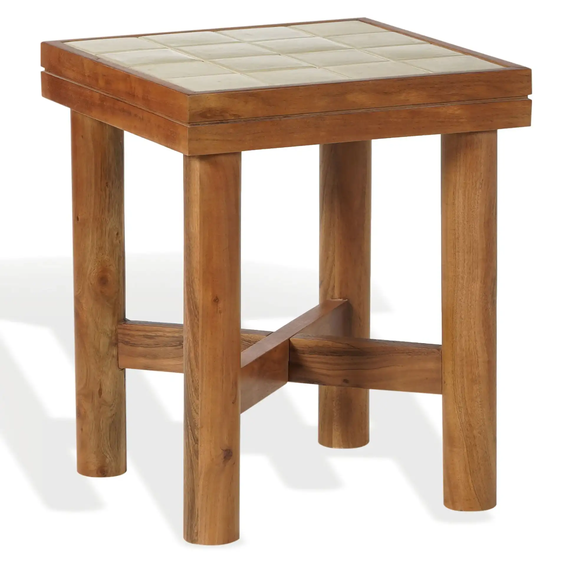 Kaylina Tile Top Accent Table in Off-White / Walnut, detail view