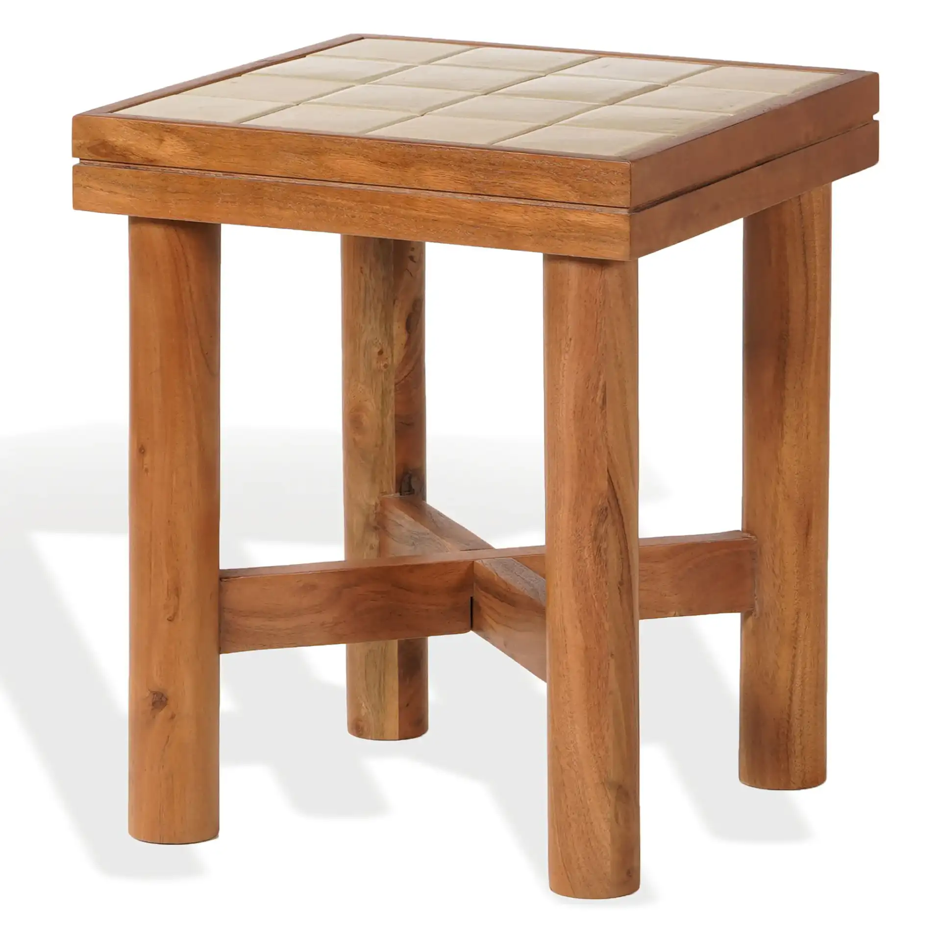 Kaylina Tile Top Accent Table in Off-White / Walnut, detail view