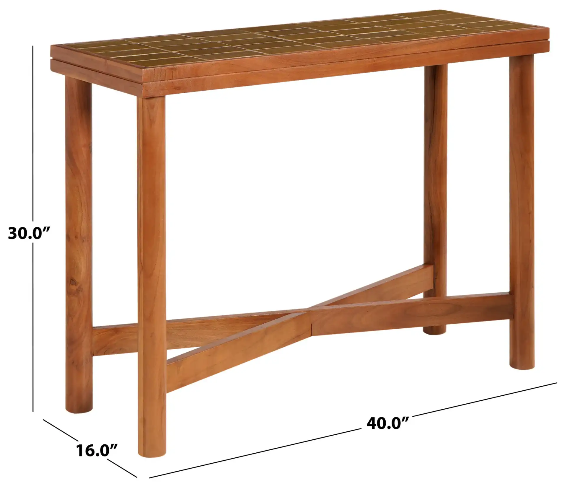 Kaylina Tile Top Console Table in Brown / Walnut, detail view