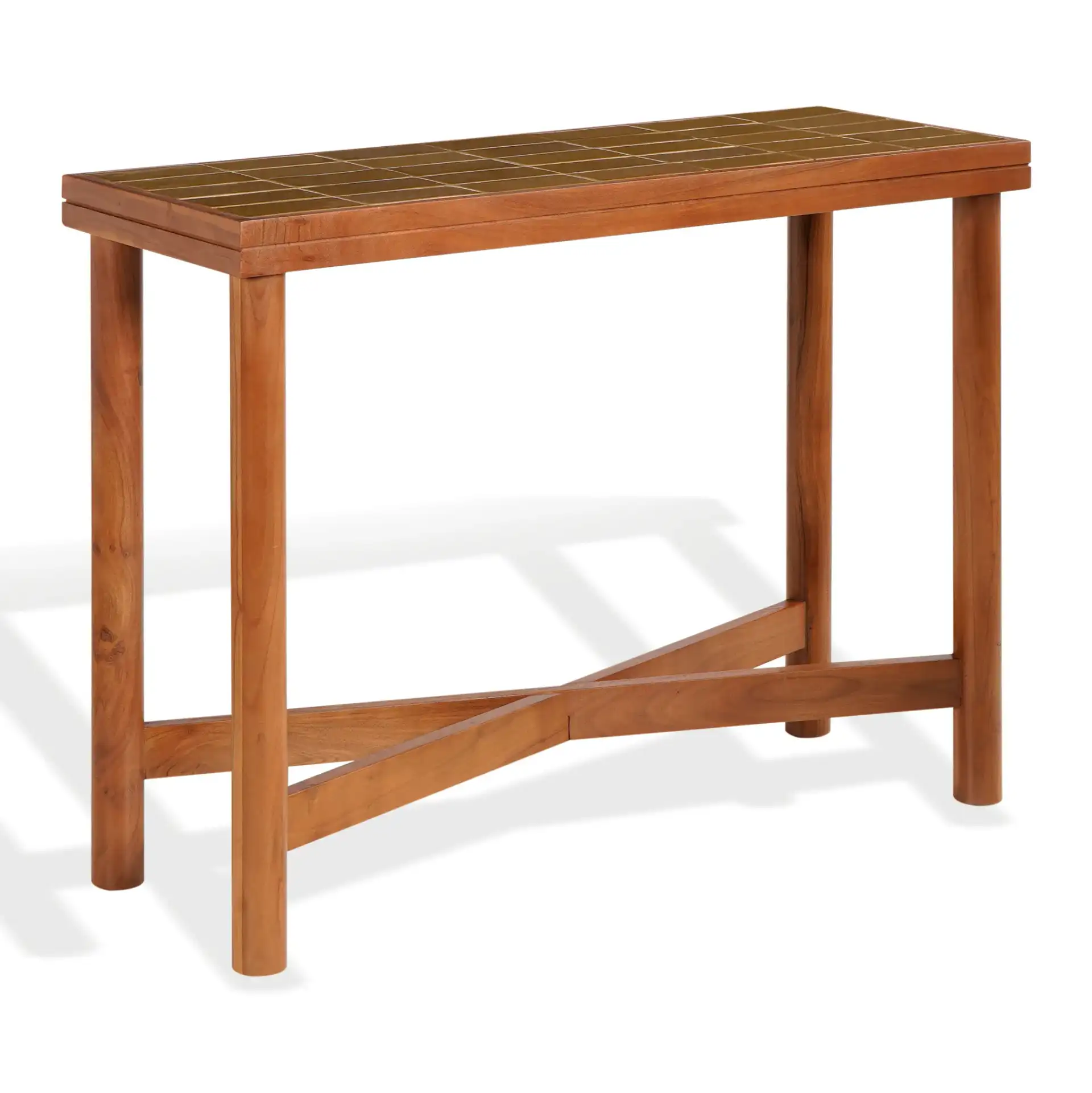 Kaylina Tile Top Console Table in Brown / Walnut, detail view