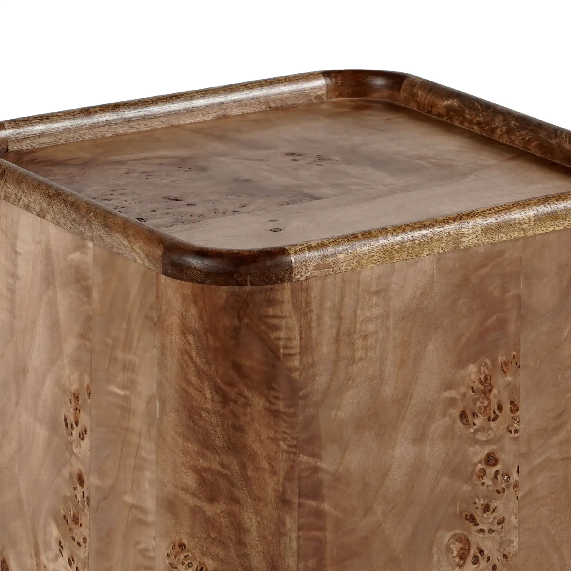 Torryn Burl Accent Table in Walnut Burl in a styled room