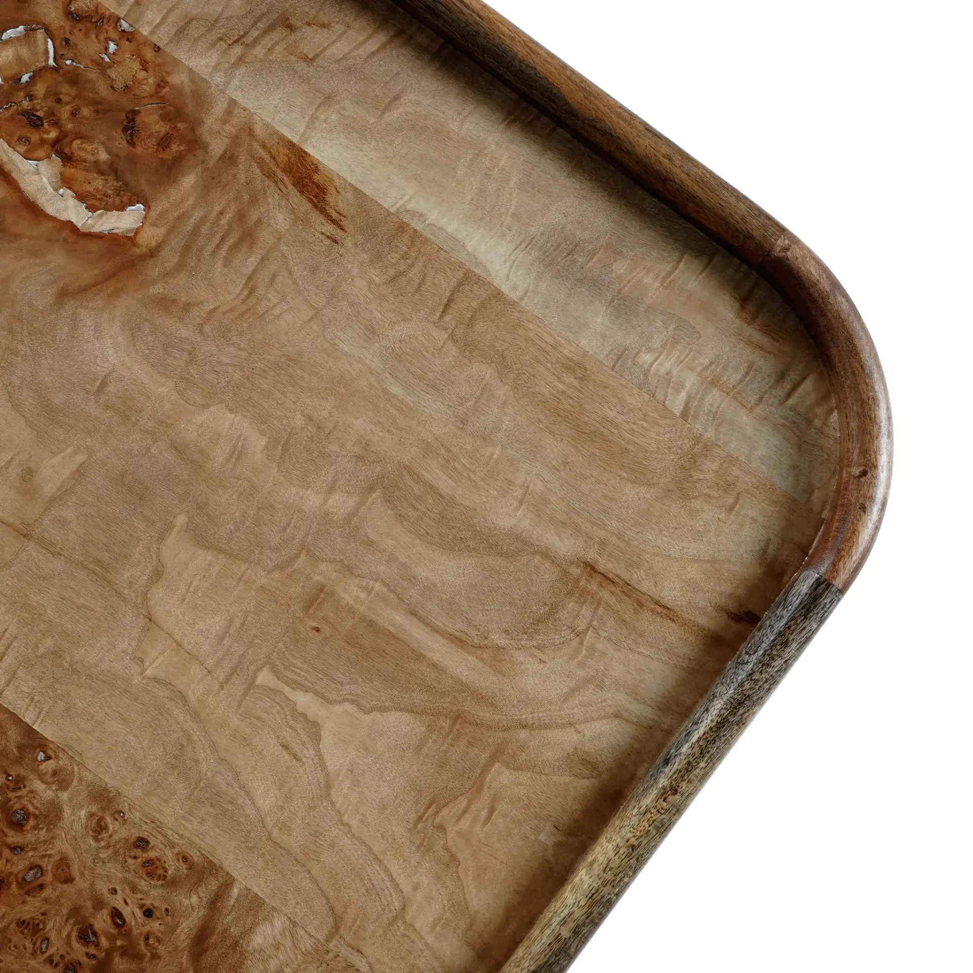 Torryn Burl Coffee Table in Walnut Burl in a styled room