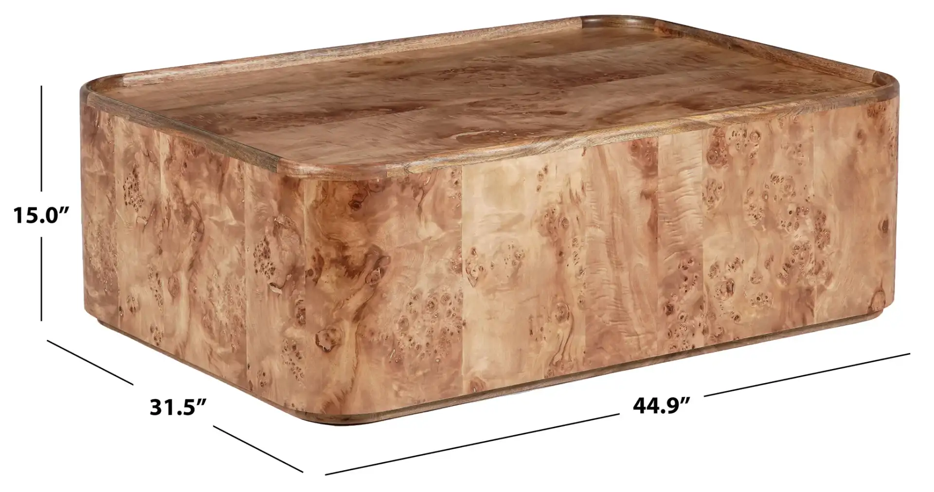 Torryn Burl Coffee Table in Walnut Burl, detail view