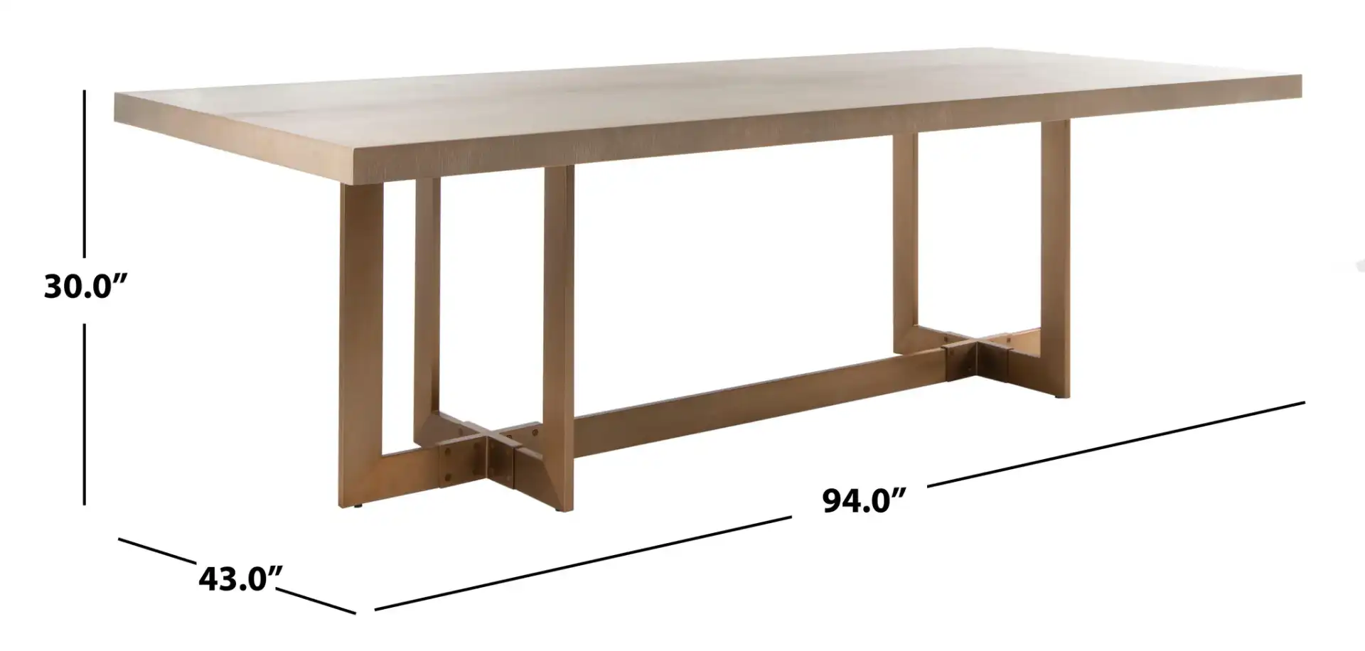 Quinn Dining Table in Gray Oak / Brass, detail view