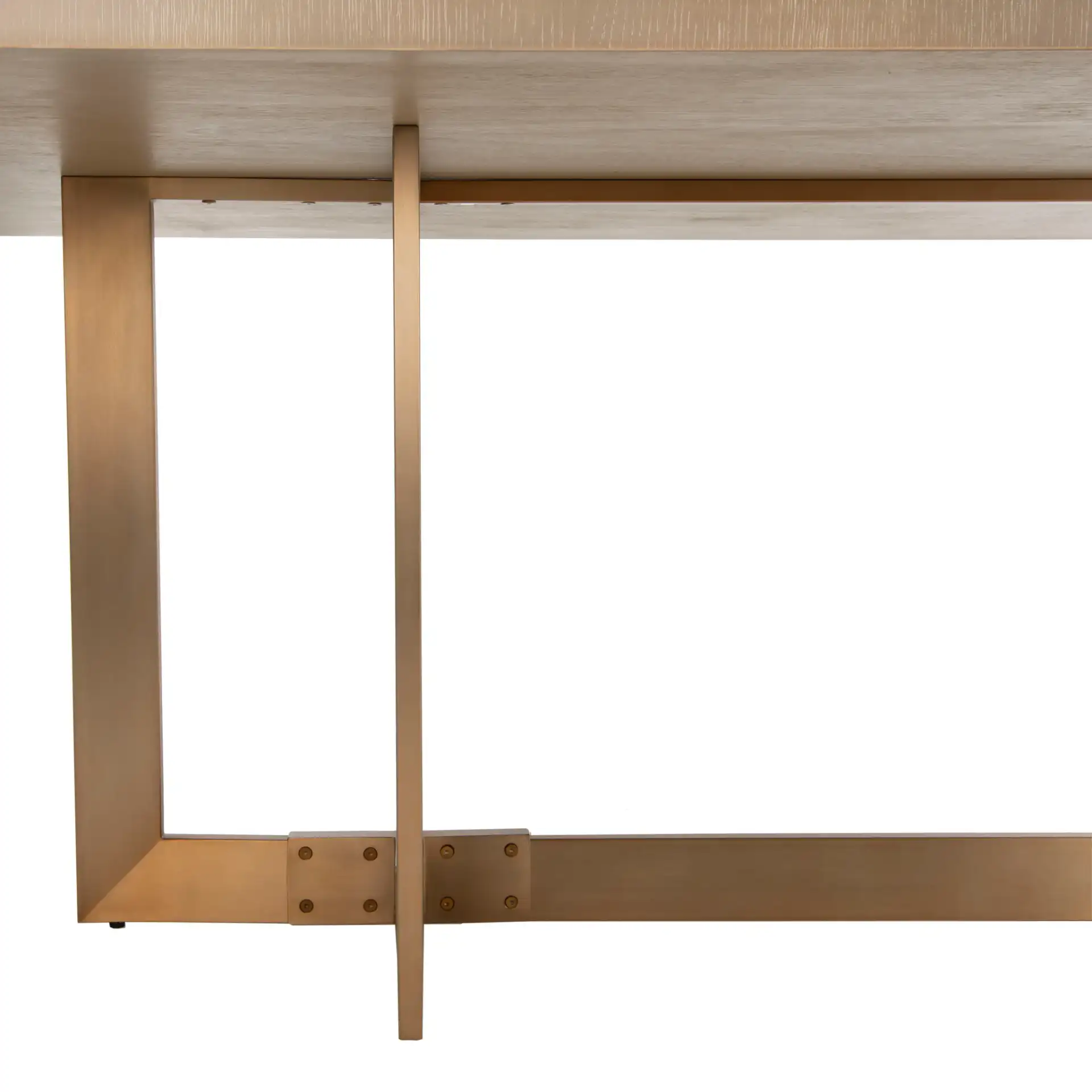 Quinn Dining Table in Gray Oak / Brass, detail view