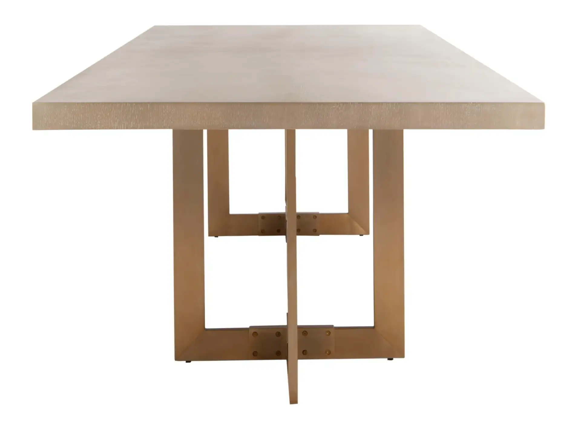 Quinn Dining Table in Gray Oak / Brass, detail view