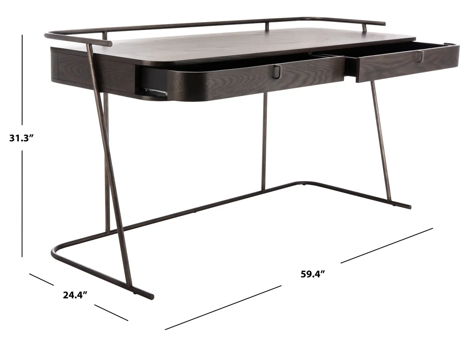 Ferrell Modern Wood Desk in Dark Walnut, detail view