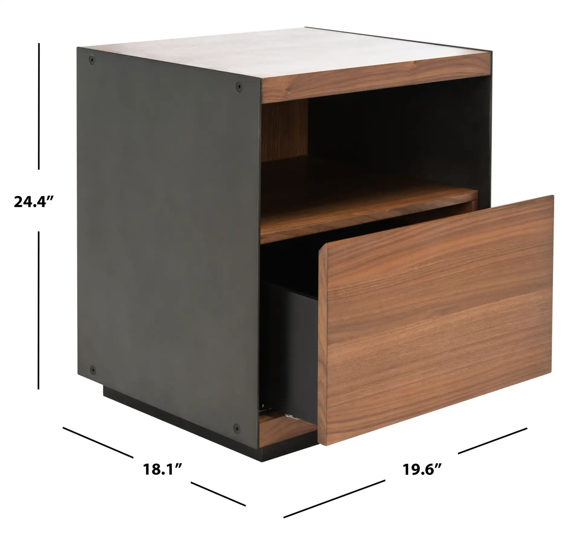 Lawrence One-Drawer Nightstand in Walnut, detail view