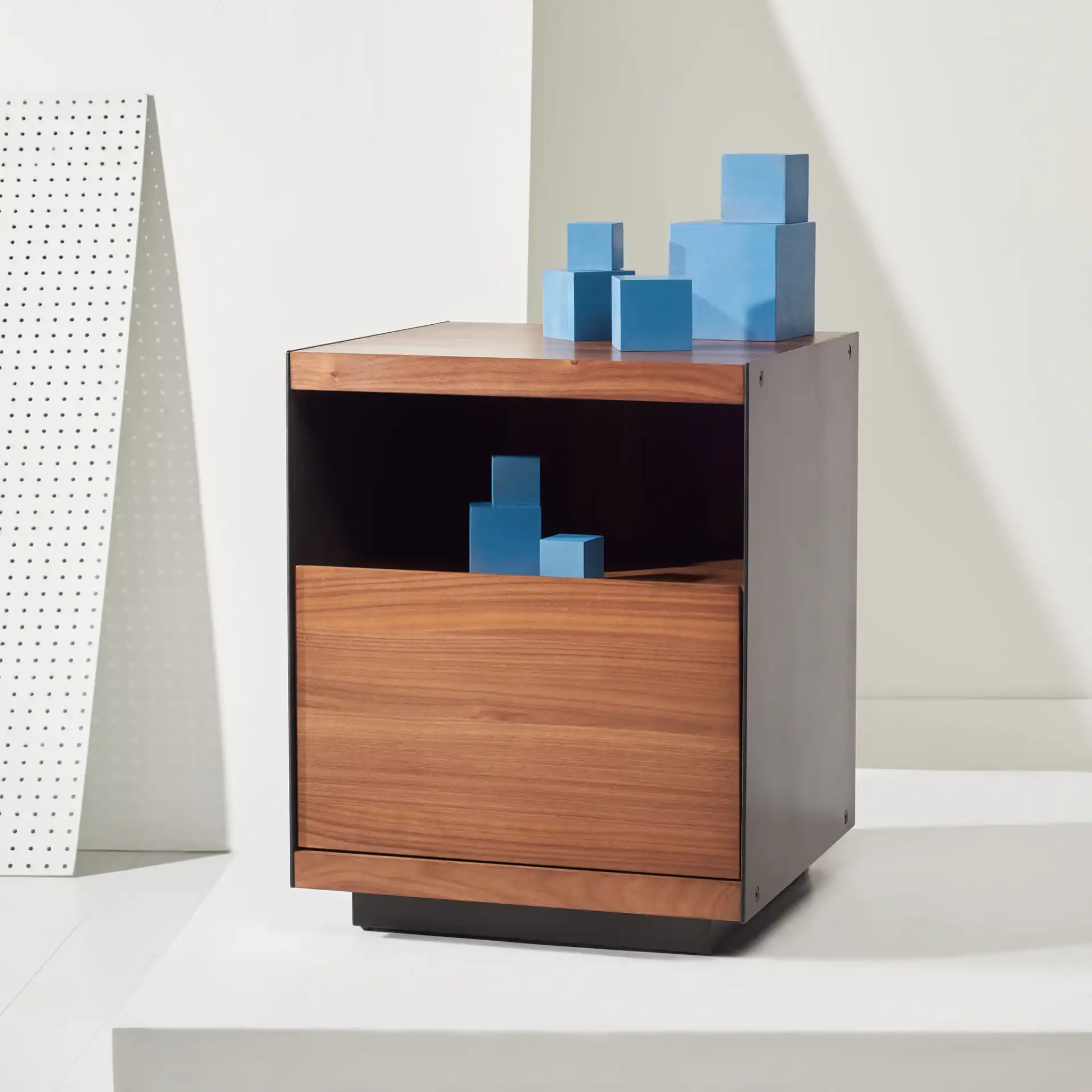 Lawrence One-Drawer Nightstand in Walnut in a styled room