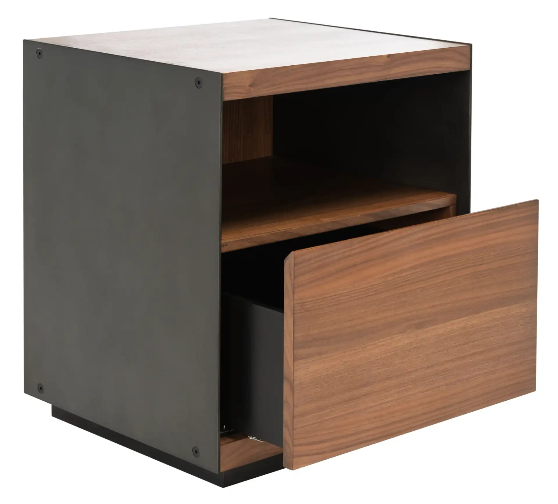 Lawrence One-Drawer Nightstand in Walnut, detail view