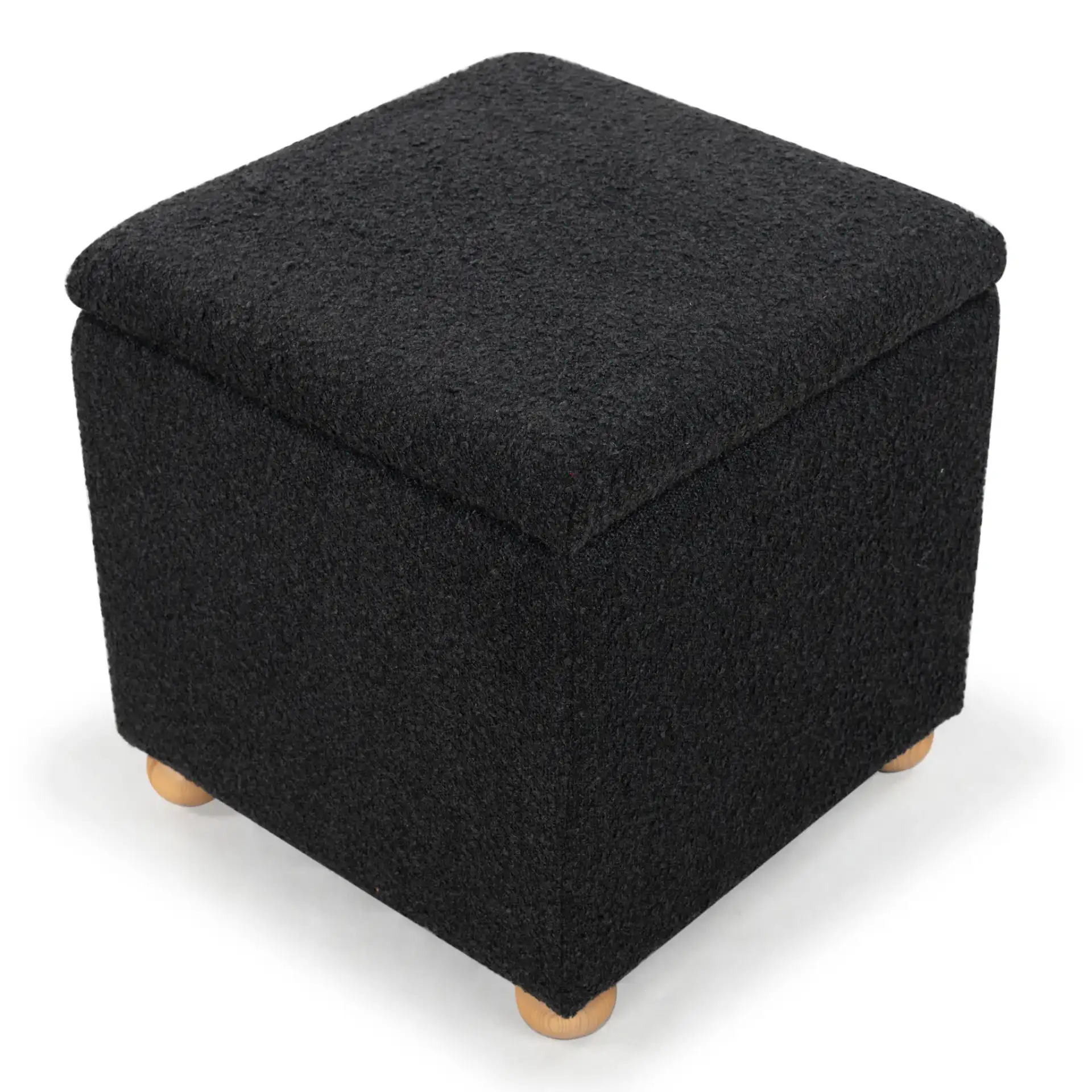 Becka Square Boucle Storage Ottoman in Black / Natural, detail view