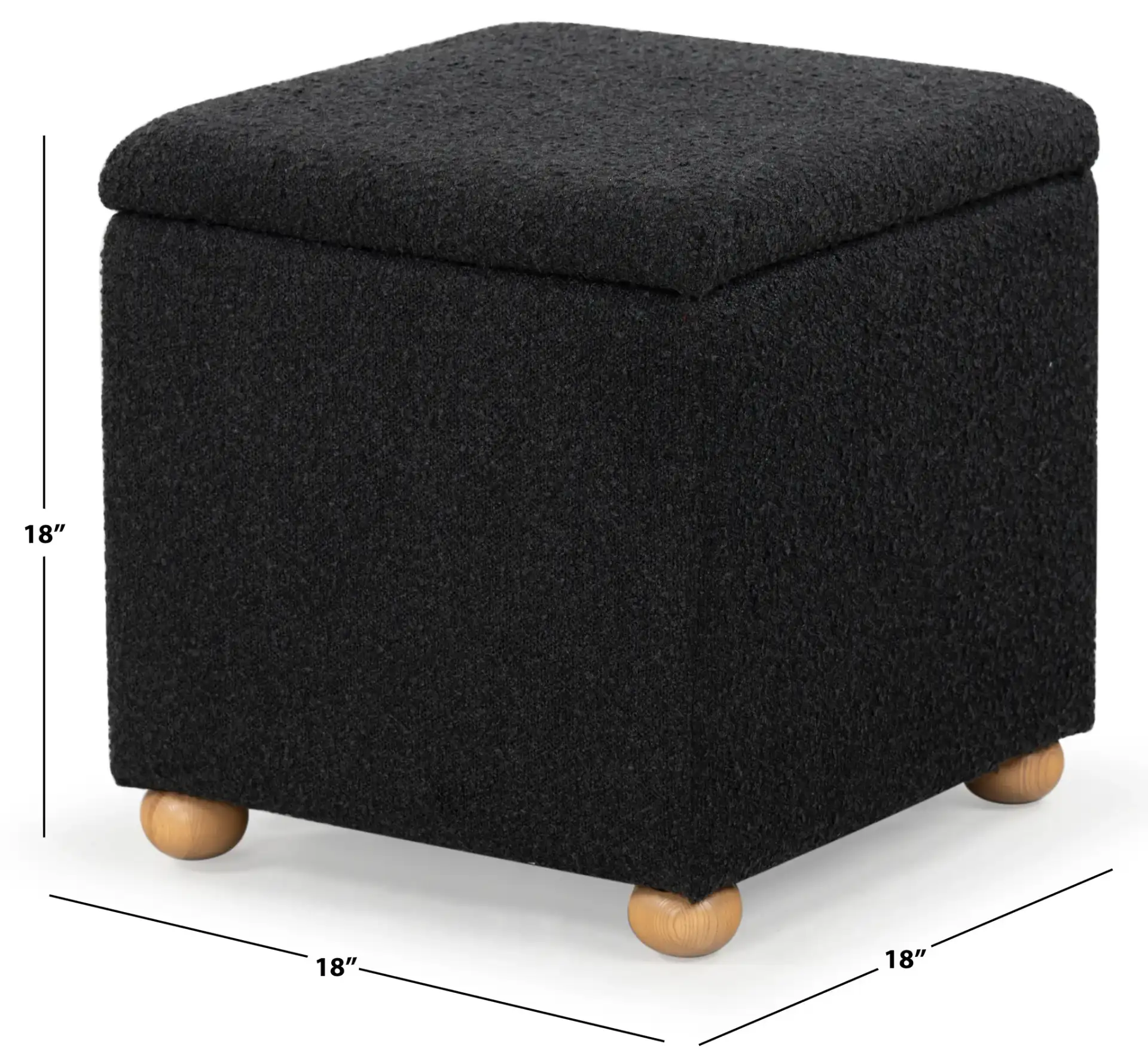 Becka Square Boucle Storage Ottoman in Black / Natural, detail view