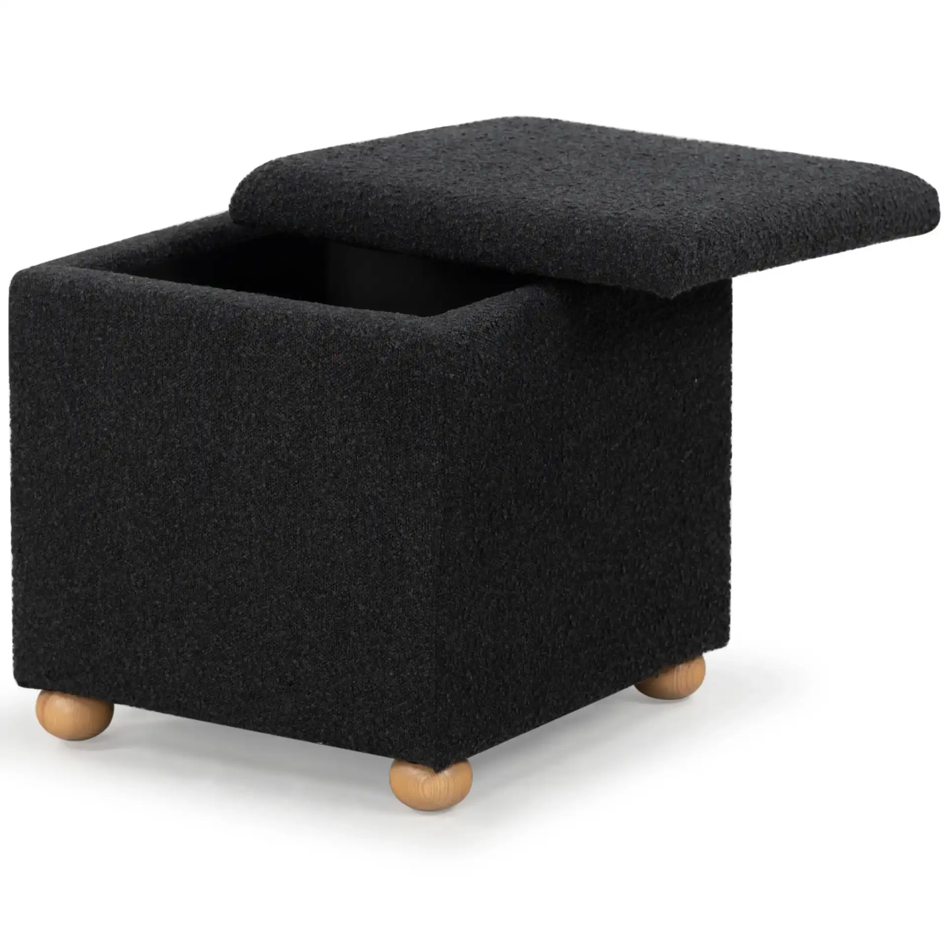 Becka Square Boucle Storage Ottoman in Black / Natural, detail view