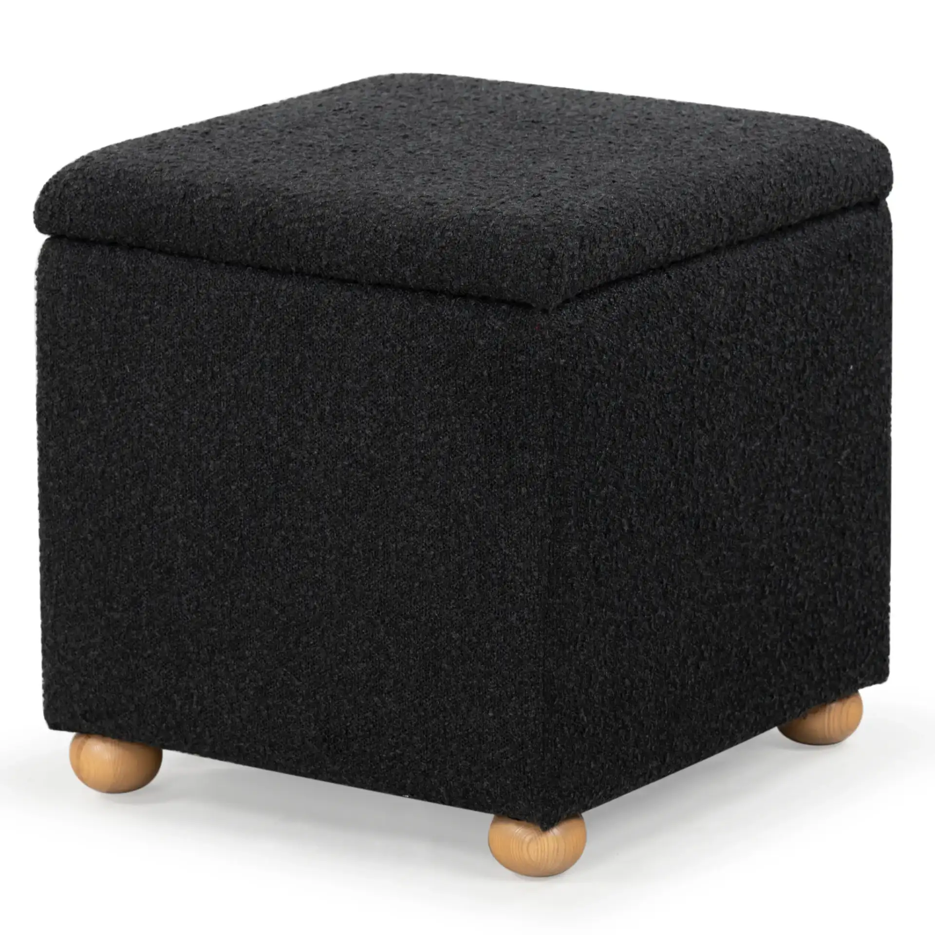 Becka Square Boucle Storage Ottoman in Black / Natural, detail view