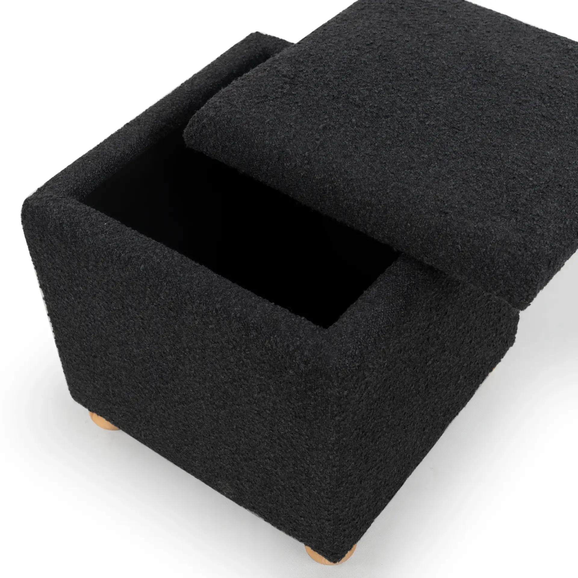 Becka Square Boucle Storage Ottoman in Black / Natural, detail view