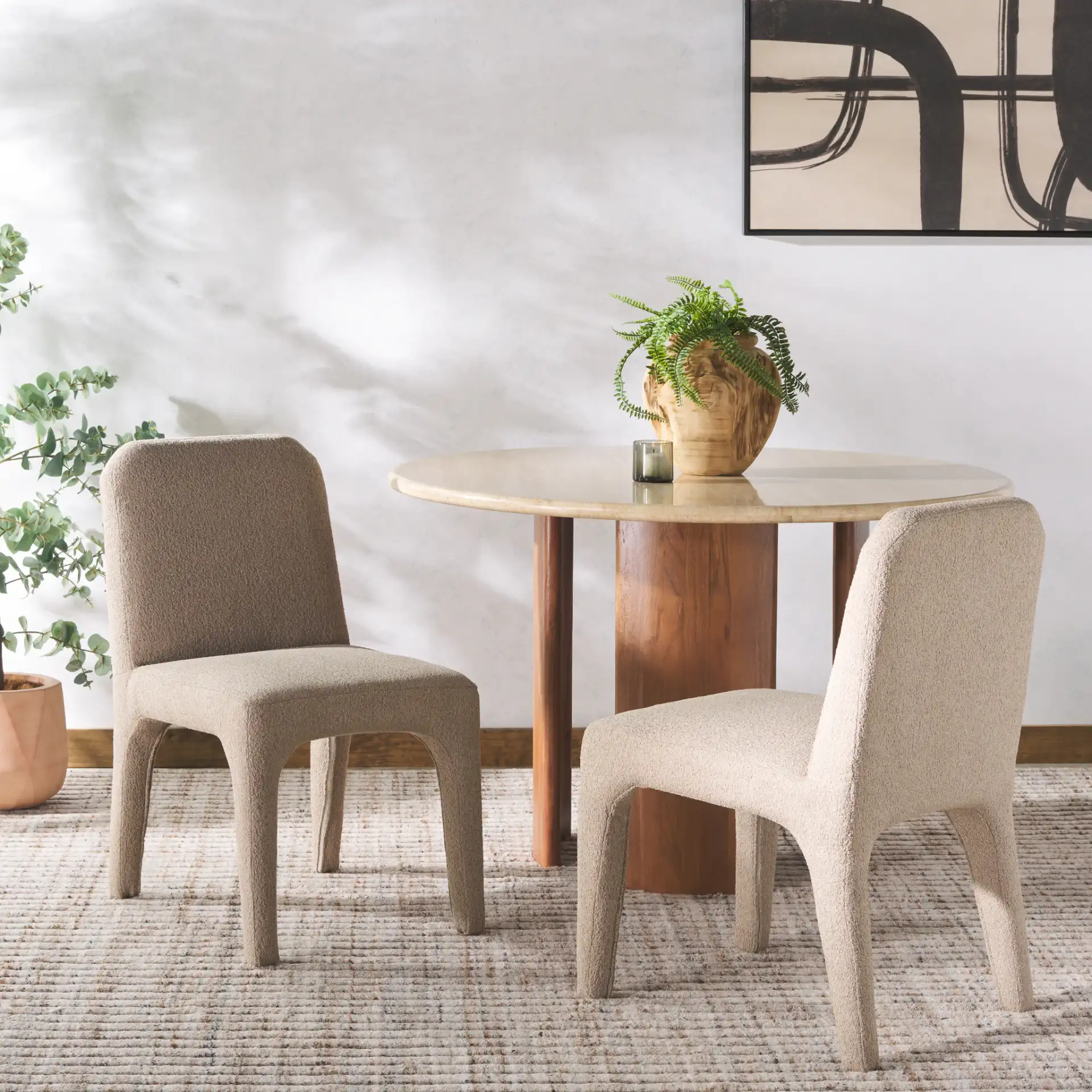 Maricelle Boucle Dining Chair (Set of 2) in Light Brown in a styled room