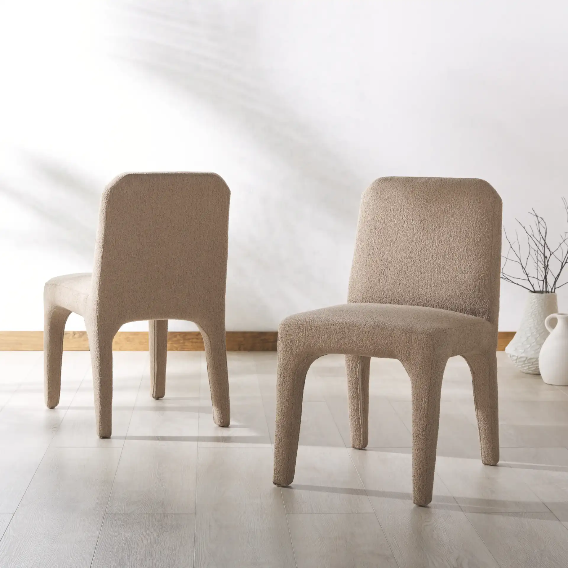 Maricelle Boucle Dining Chair (Set of 2) in Light Brown in a styled room