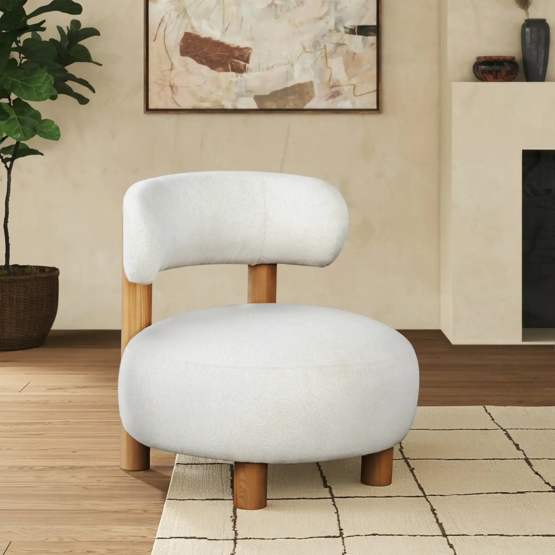 Eduardo Boucle Accent Chair in Ivory / Natural in a styled room