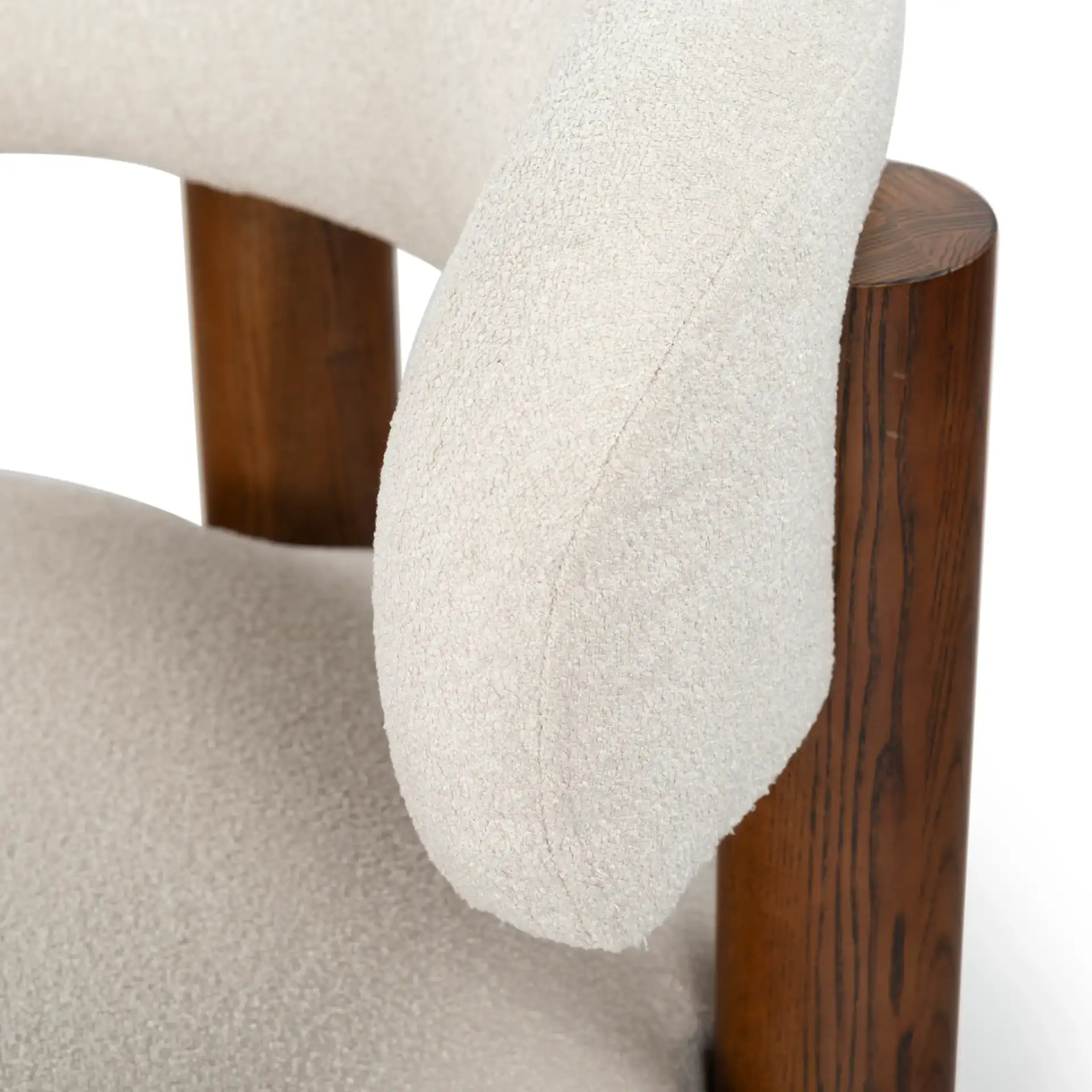 Eduardo Boucle Accent Chair in Tan / Walnut in a styled room
